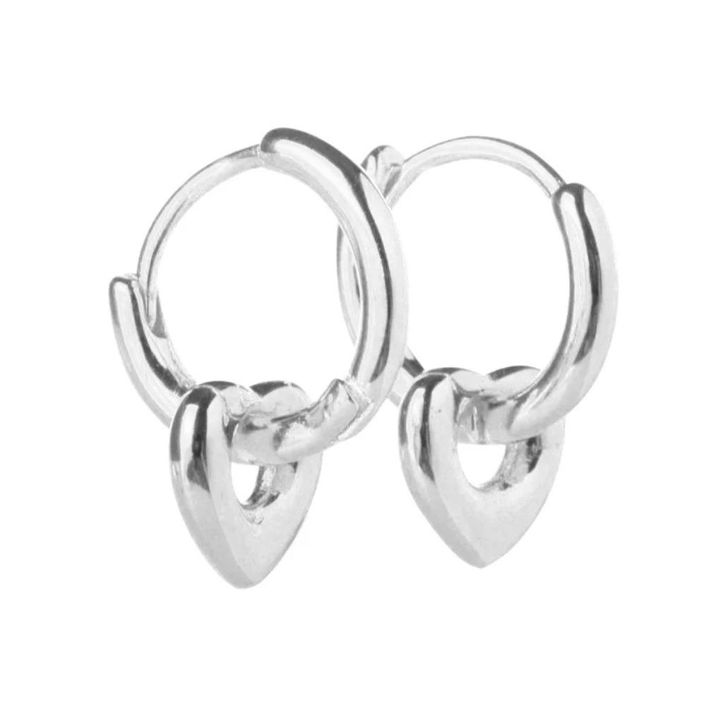 Heart Huggie Hoop Earrings - Pair - 925 Sterling Silver