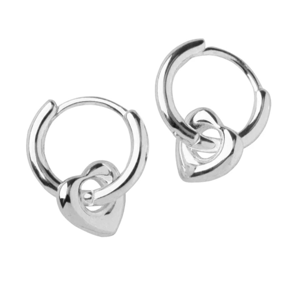 Heart Huggie Hoop Earrings - Pair - 925 Sterling Silver