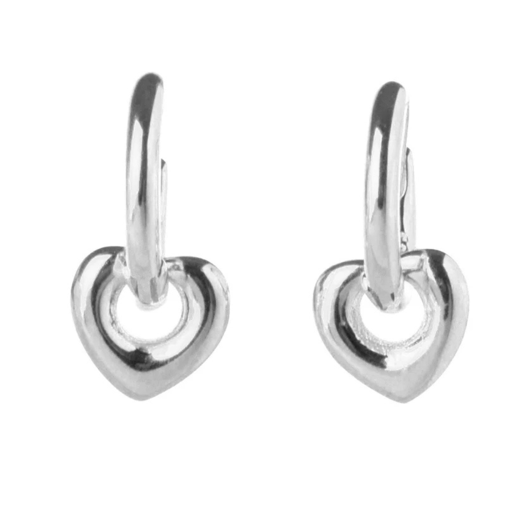 Heart Huggie Hoop Earrings - Pair - 925 Sterling Silver
