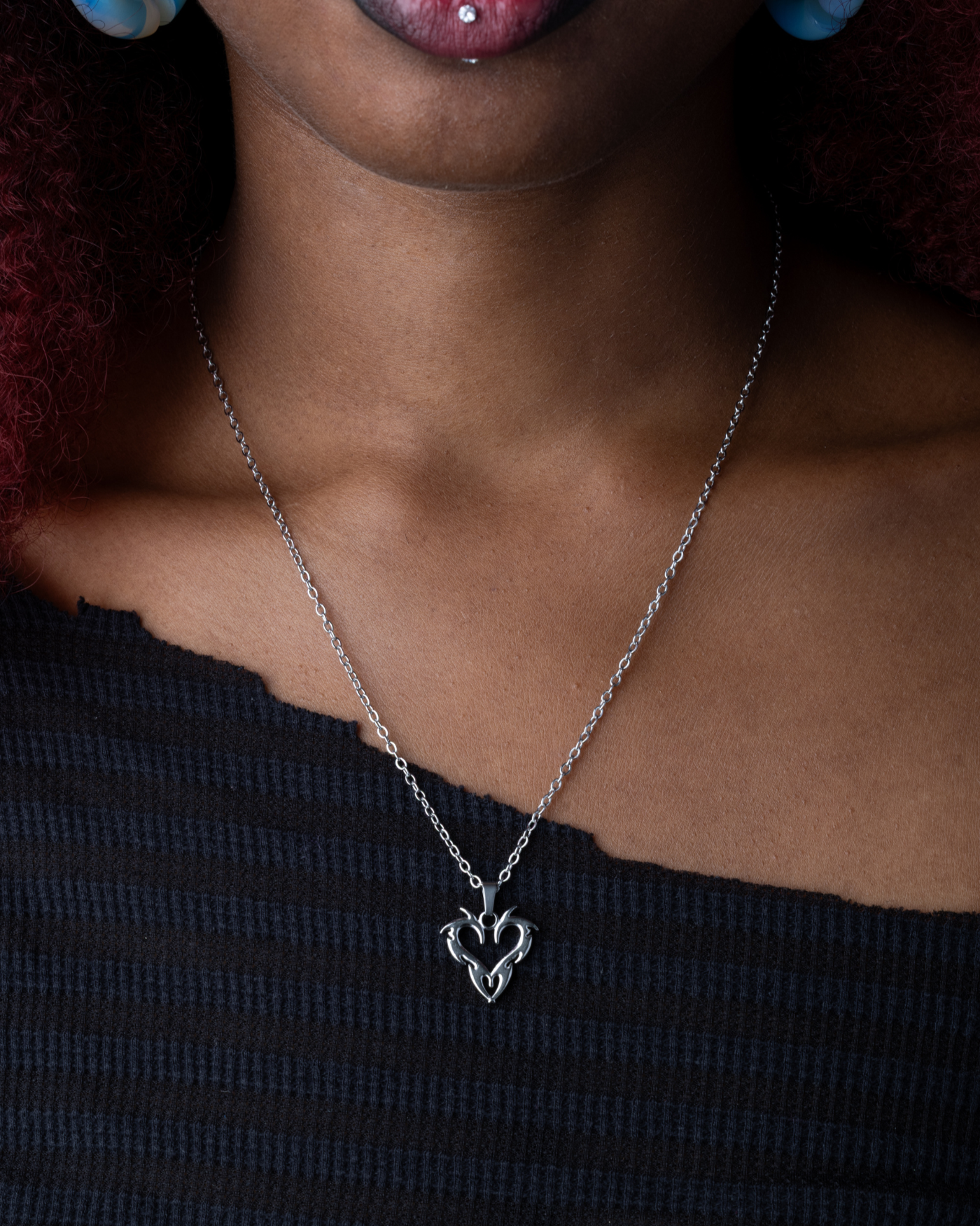 Tribal Heart Pendant Necklace - Stainless Steel
