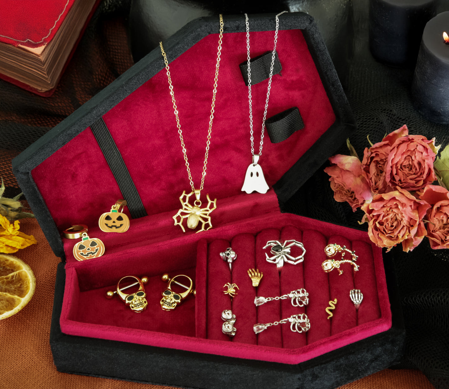 Rib Cage with Dangling Gem Stud Earrings - Pair