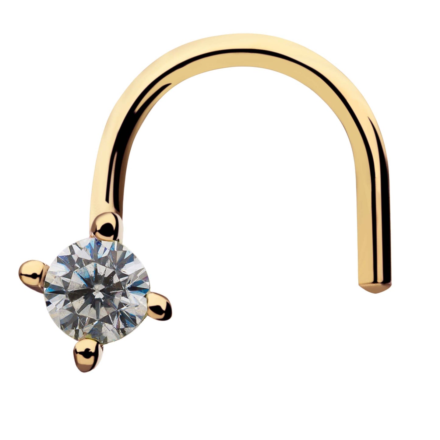 1.5mm CZ Crystal Gem Top Nose Screw - 14kt Gold