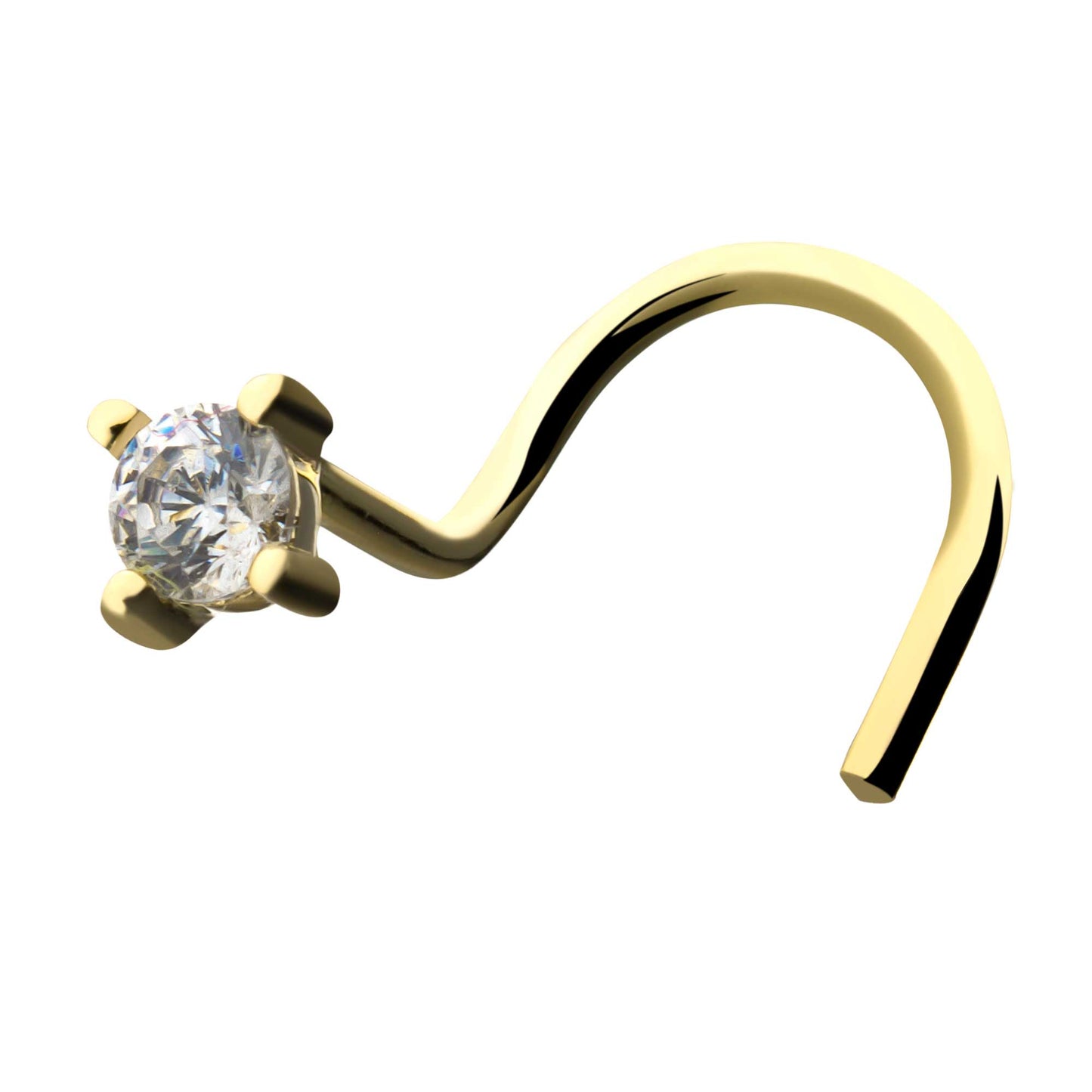 1.5mm CZ Crystal Gem Top Nose Screw - 14kt Gold