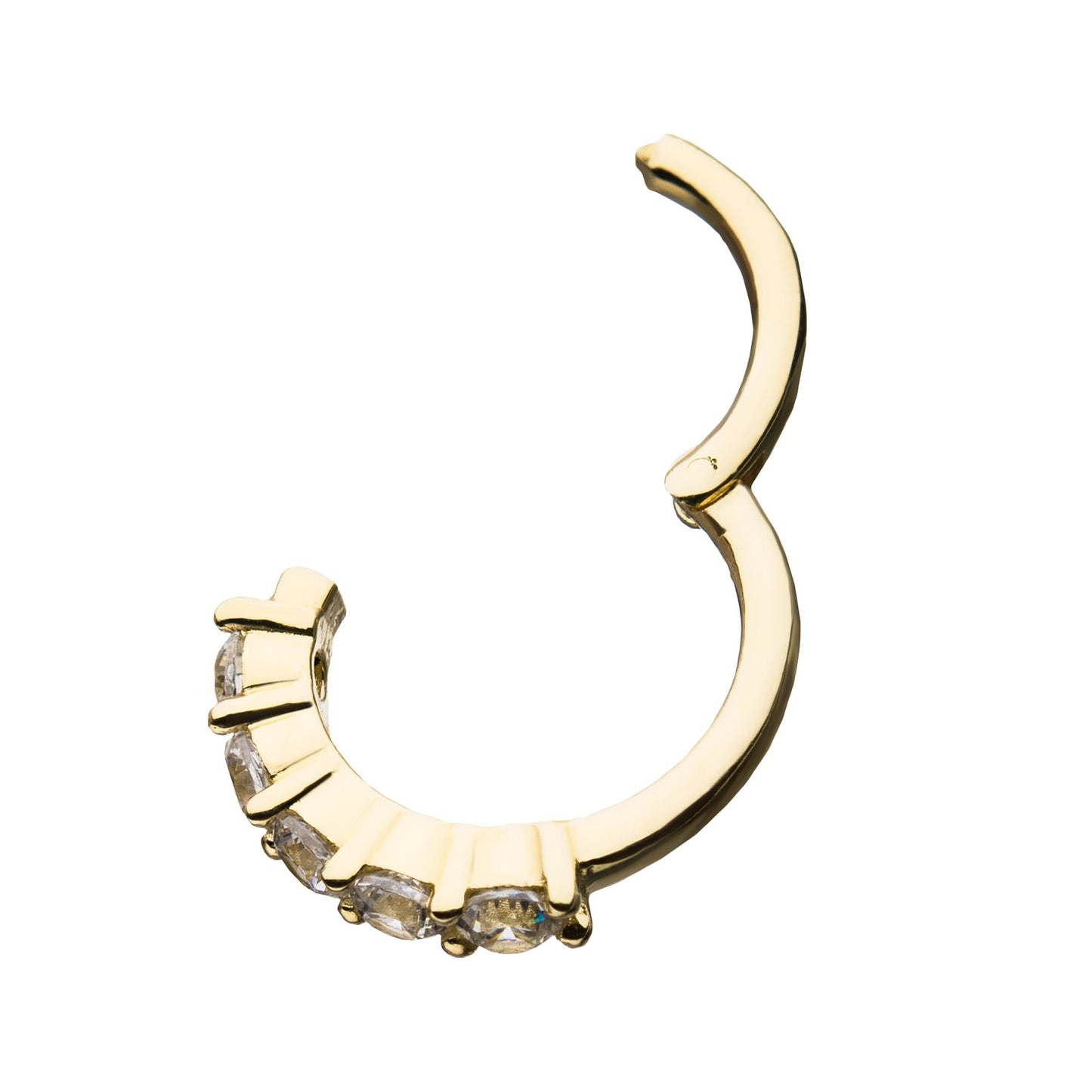 Multi Prong Set CZ Crystal Lined Hinged Segment Clicker Ring - 14kt Gold