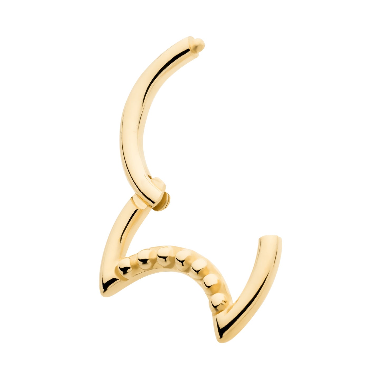 Bead Lined Crescent Moon Shaped Hinged Segment Clicker Ring - 14kt Gold