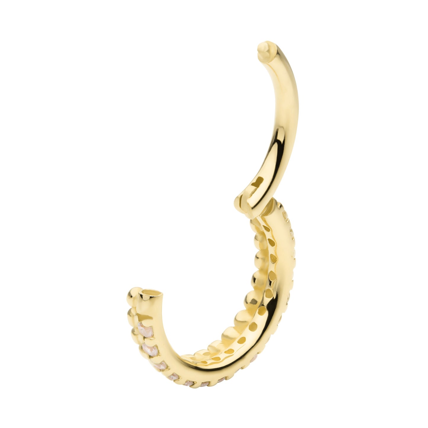 CZ Crystal and Beaded Ball Lined Hinged Segment Clicker Ring - 14kt Gold