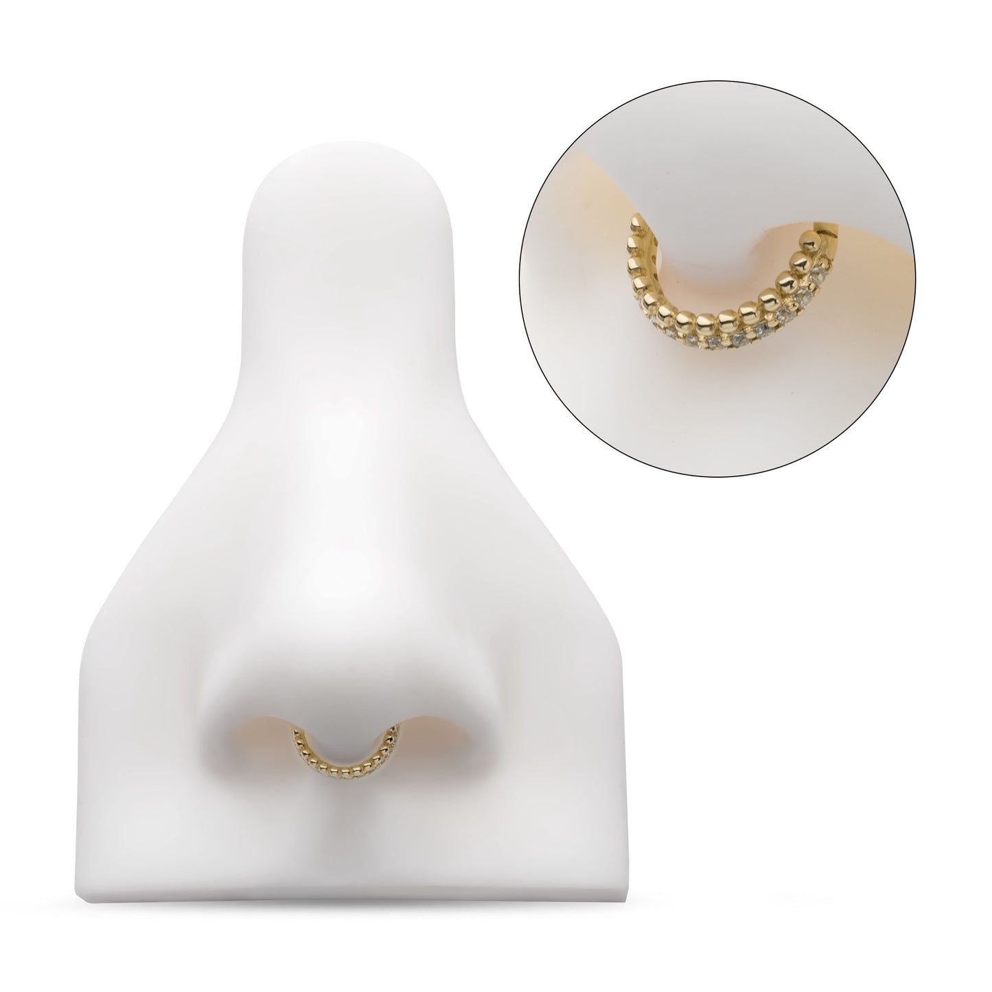 CZ Crystal and Beaded Ball Lined Hinged Segment Clicker Ring - 14kt Gold