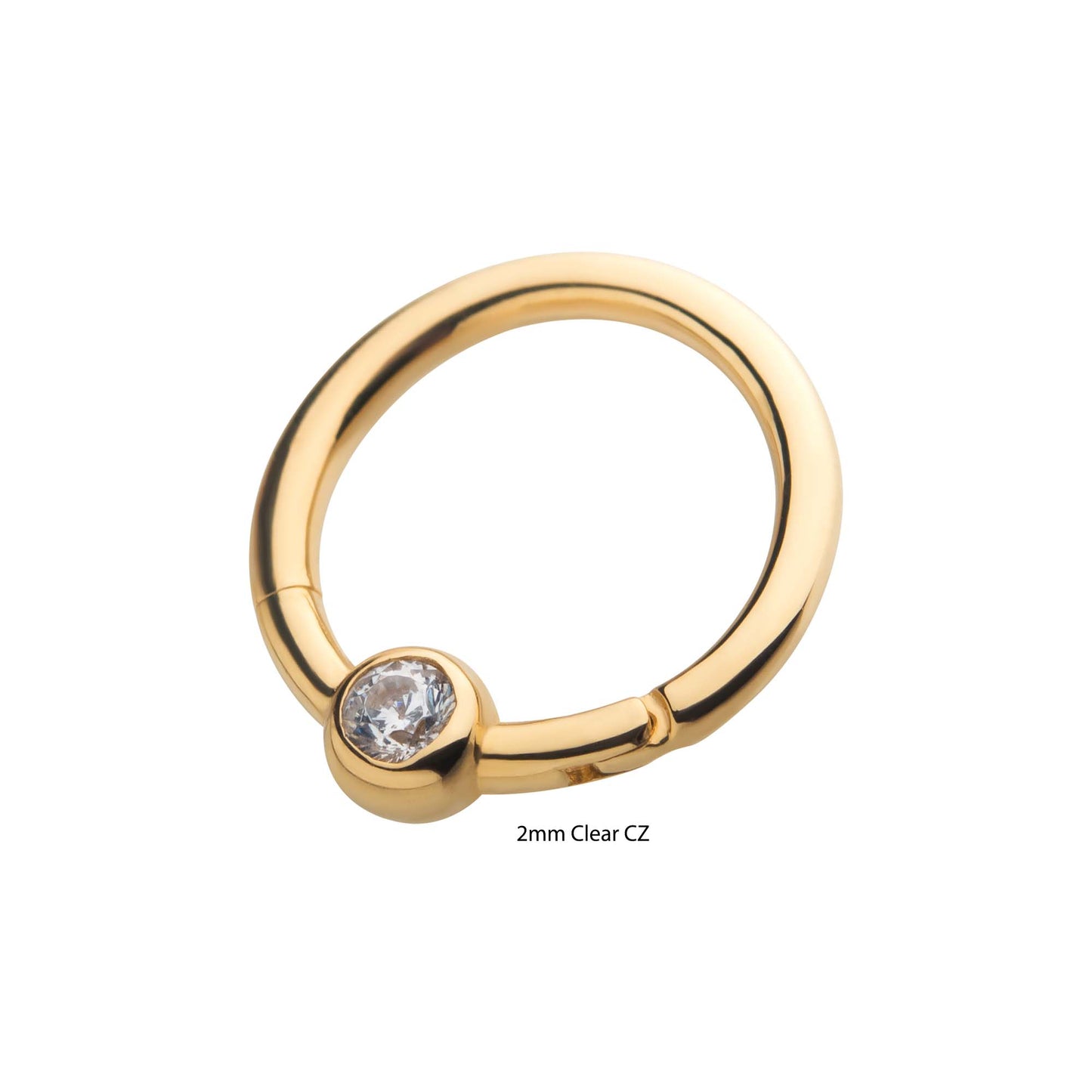 Bezel Set CZ Crystal Center Hinged Segment Clicker Ring - 14kt Gold