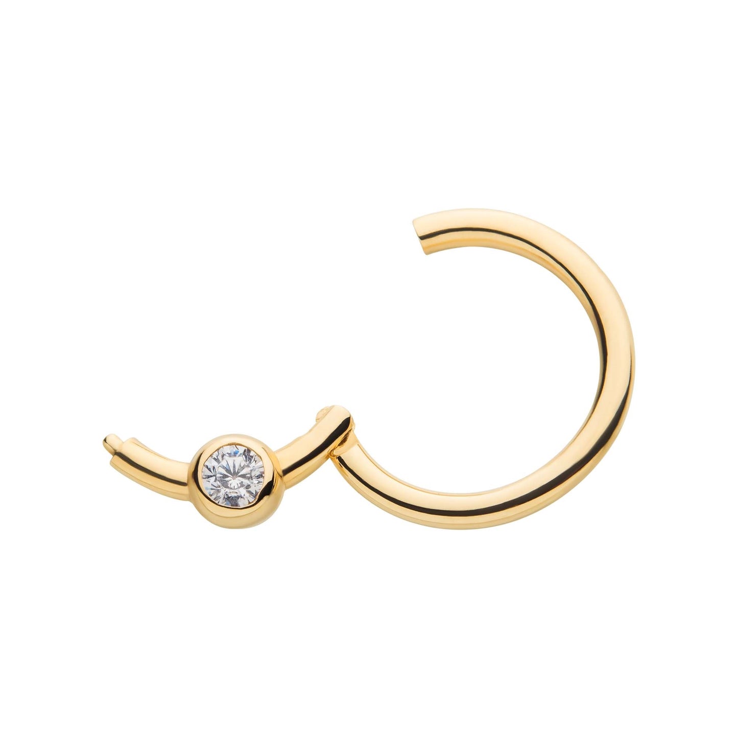 Bezel Set CZ Crystal Center Hinged Segment Clicker Ring - 14kt Gold