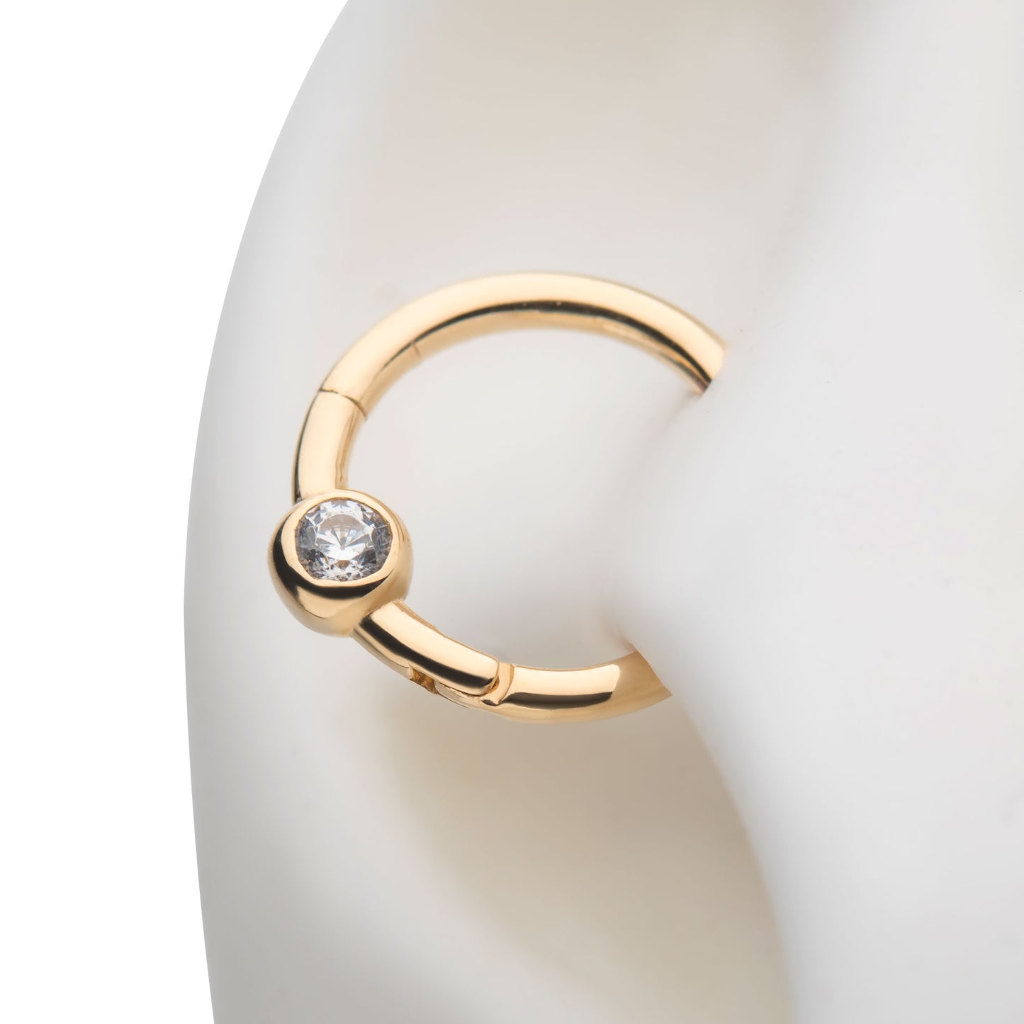 Bezel Set CZ Crystal Center Hinged Segment Clicker Ring - 14kt Gold