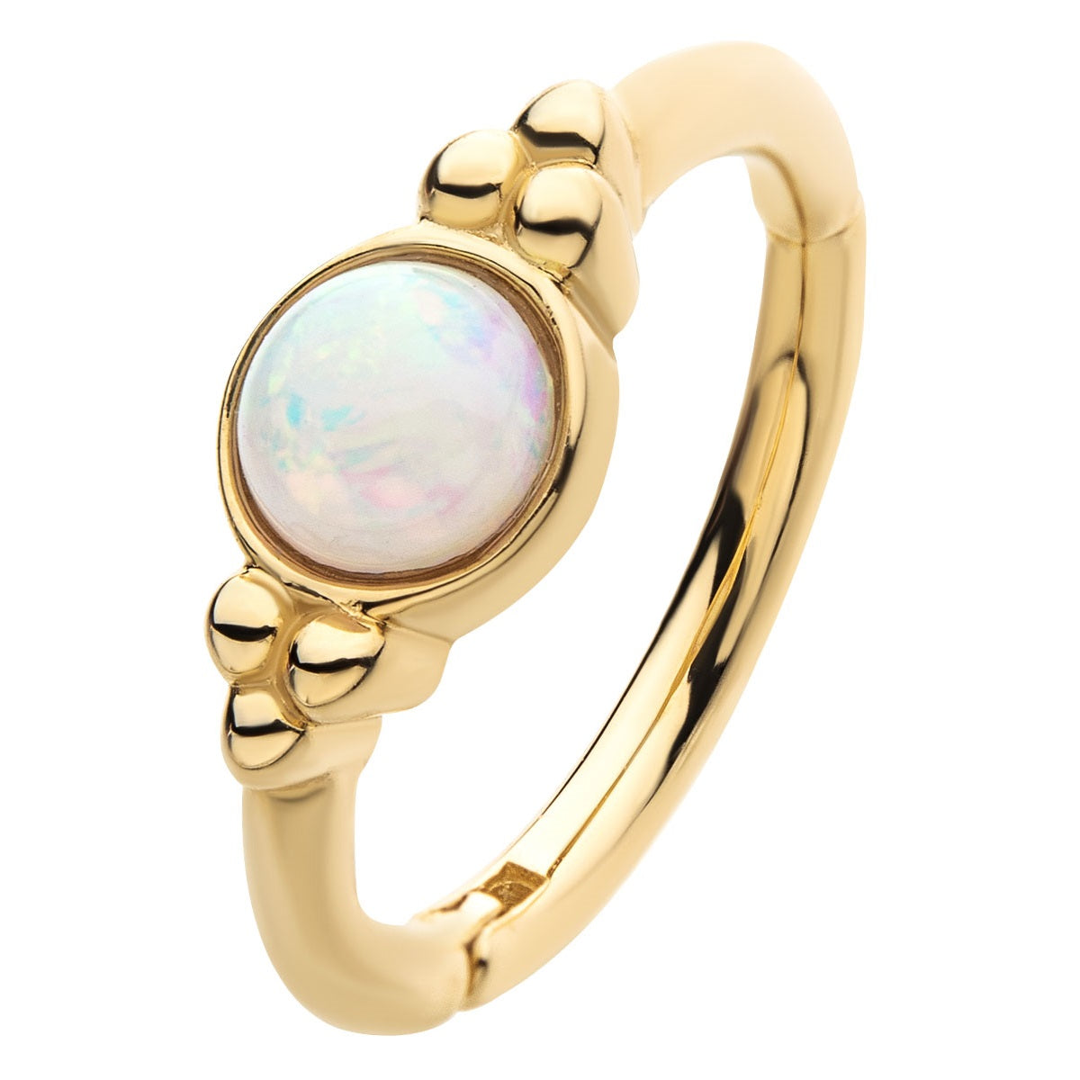 Bead Cluster and White Opal Hinged Segment Clicker Ring - 14kt Gold