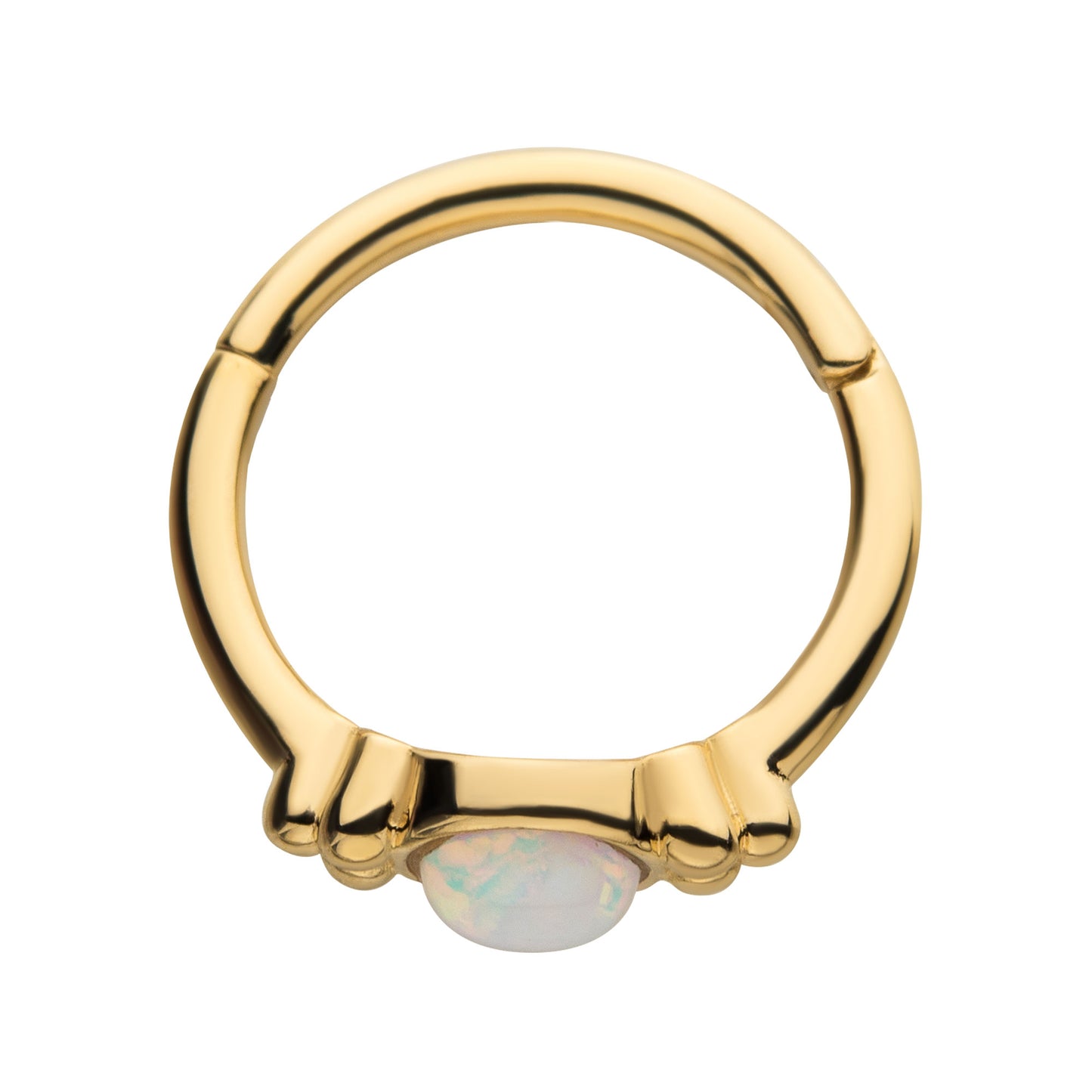 Bead Cluster and White Opal Hinged Segment Clicker Ring - 14kt Gold