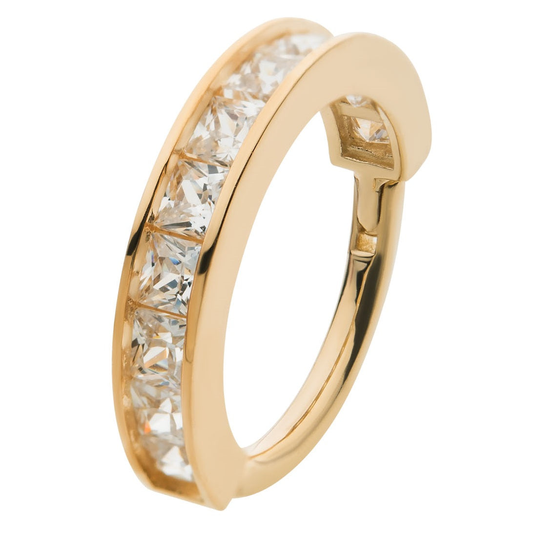 CZ Crystal Square Lined Hinged Segment Clicker Ring - 14kt Gold