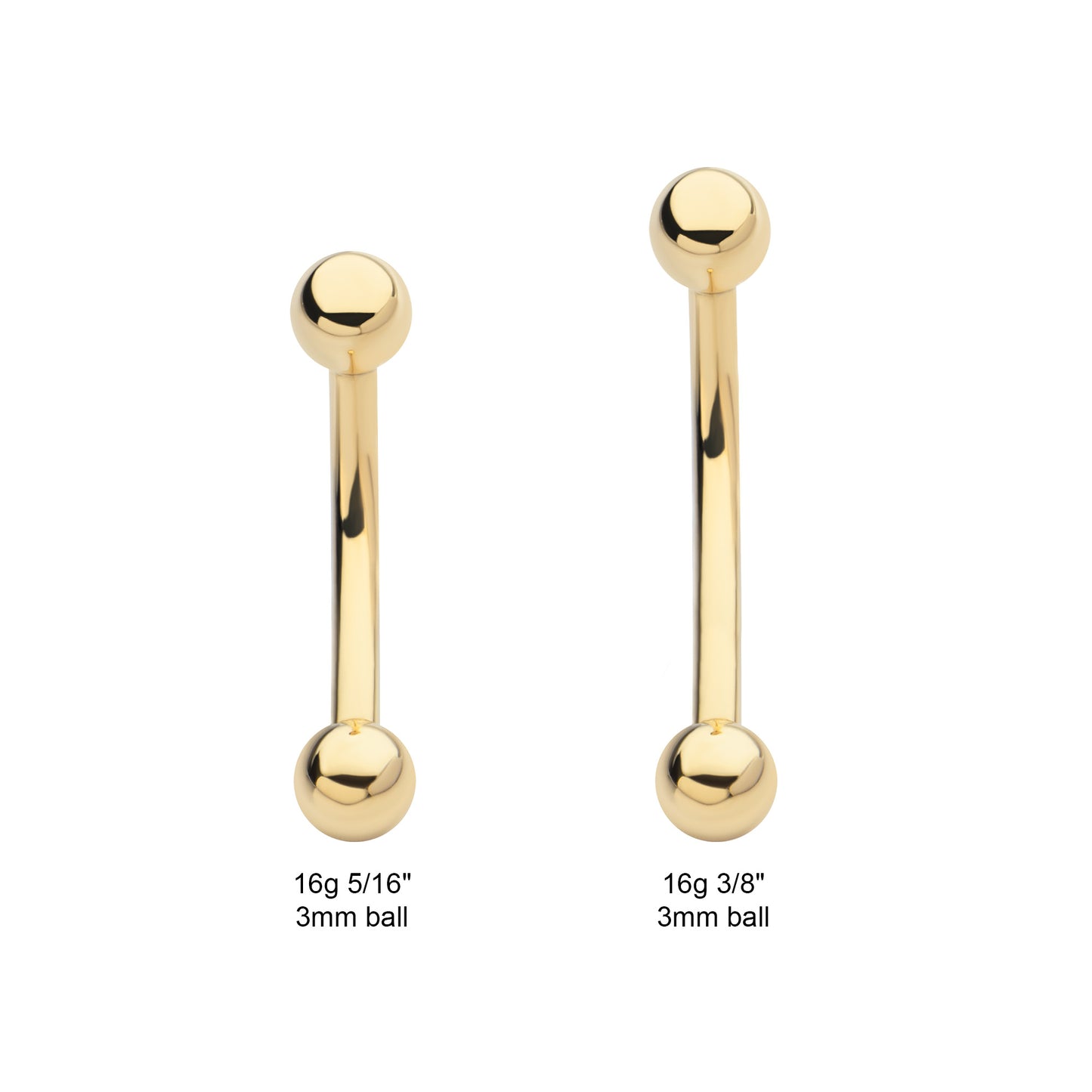 Internally Threaded on One End Curved Barbell - 14kt Gold