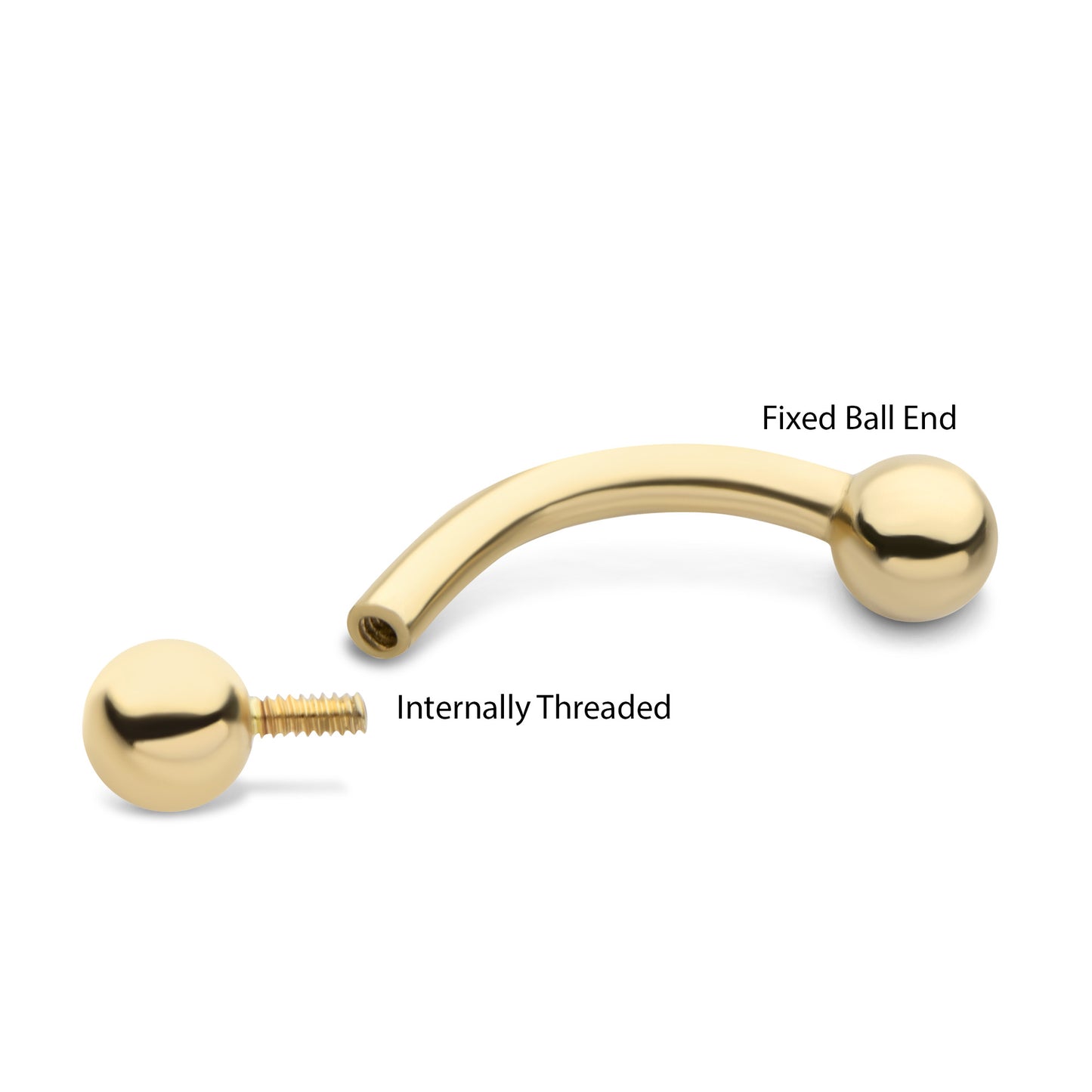 Internally Threaded on One End Curved Barbell - 14kt Gold