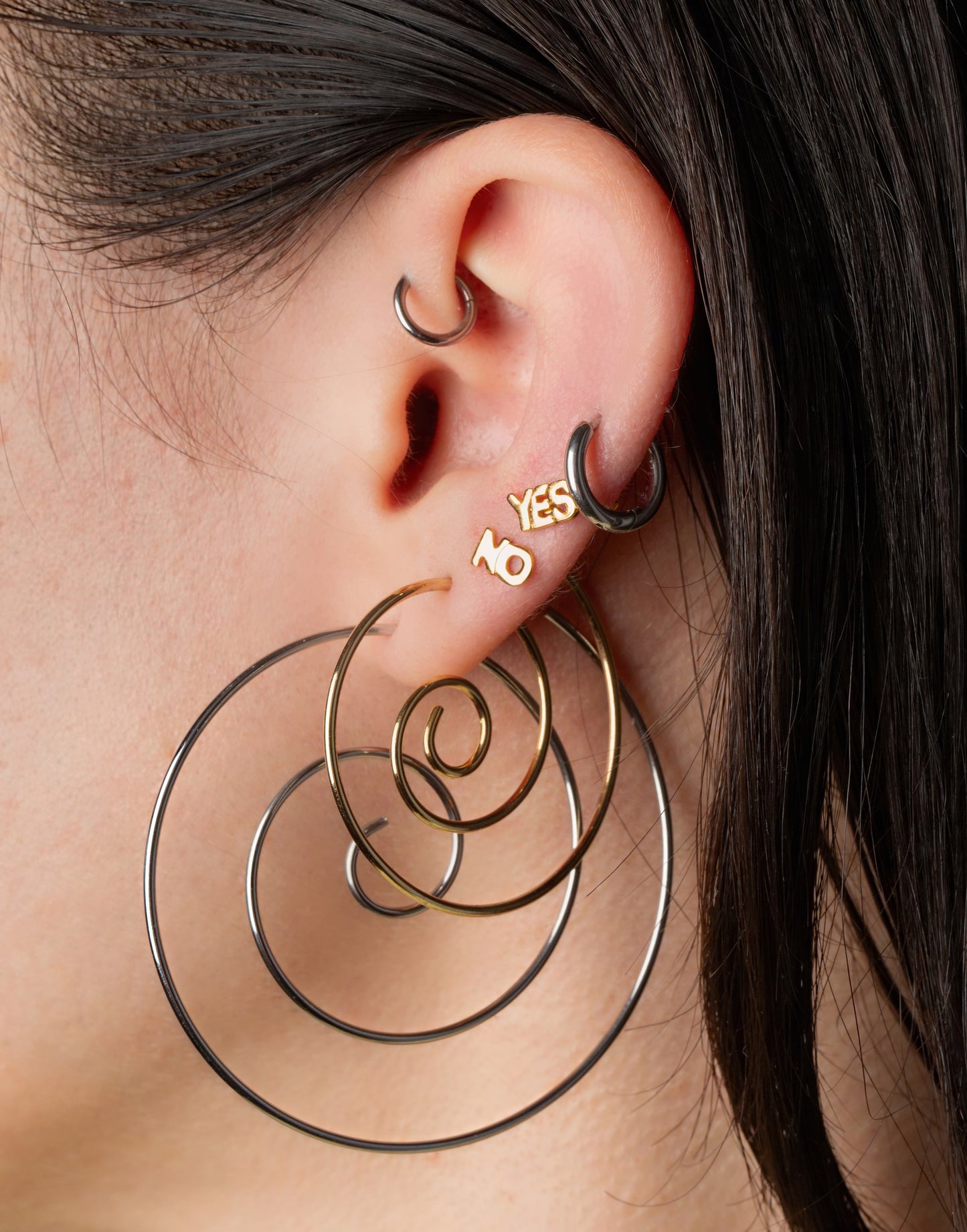 Yes/No Word Stud Earrings - Pair - Gold Plated 925 Sterling Silver