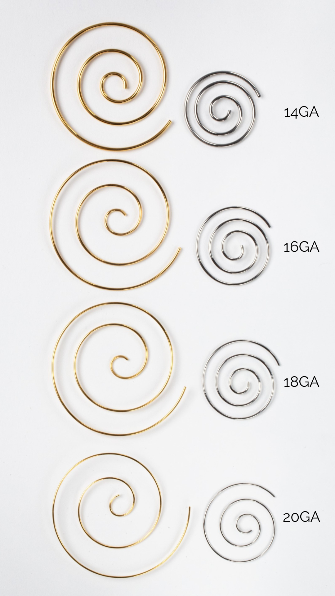 Large Spiral Coiled Hoop Earrings - Stainless Steel - Pair