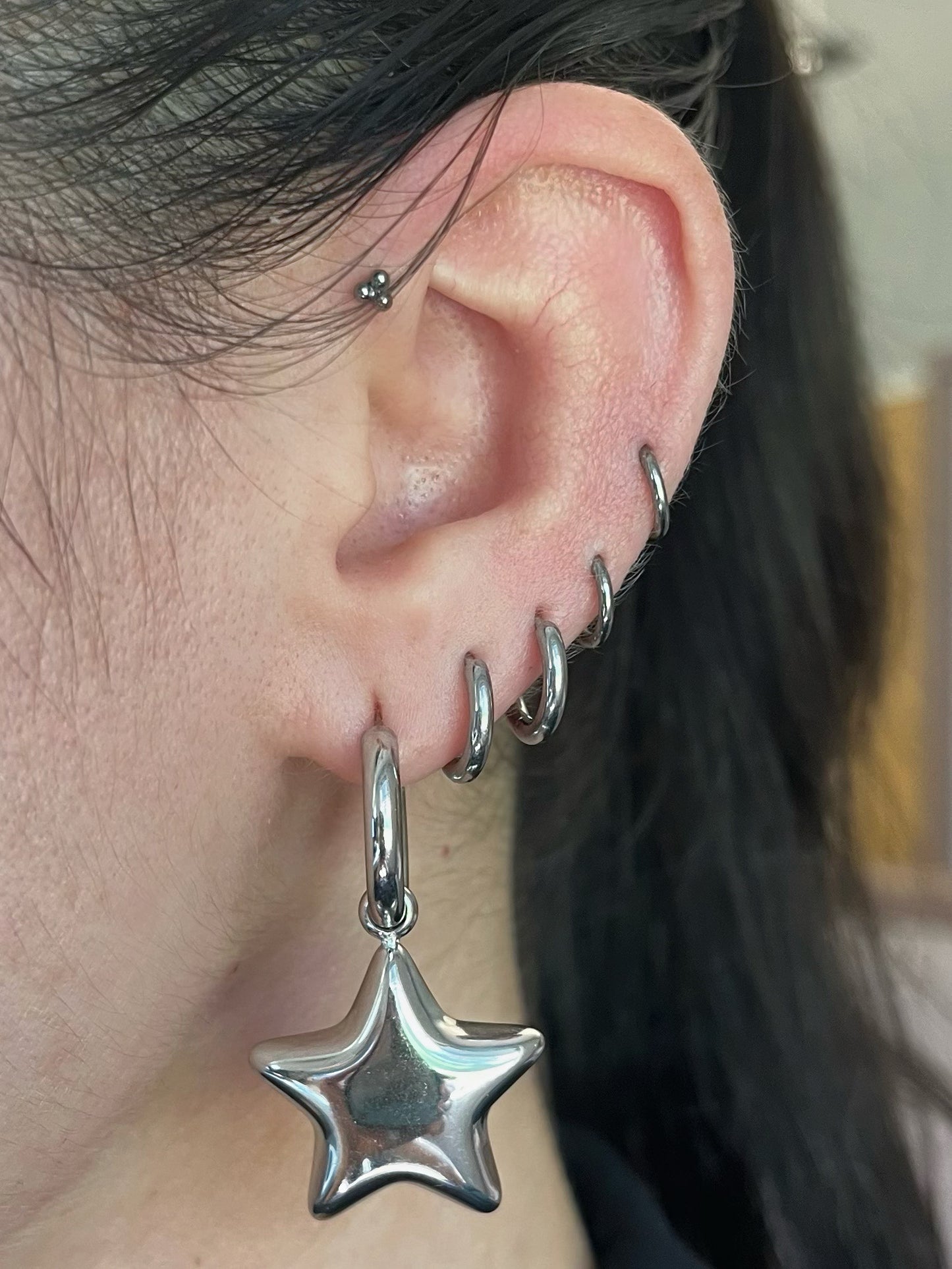 Chunky Star Dangling Huggie Hoop Earrings - Pair - Stainless Steel