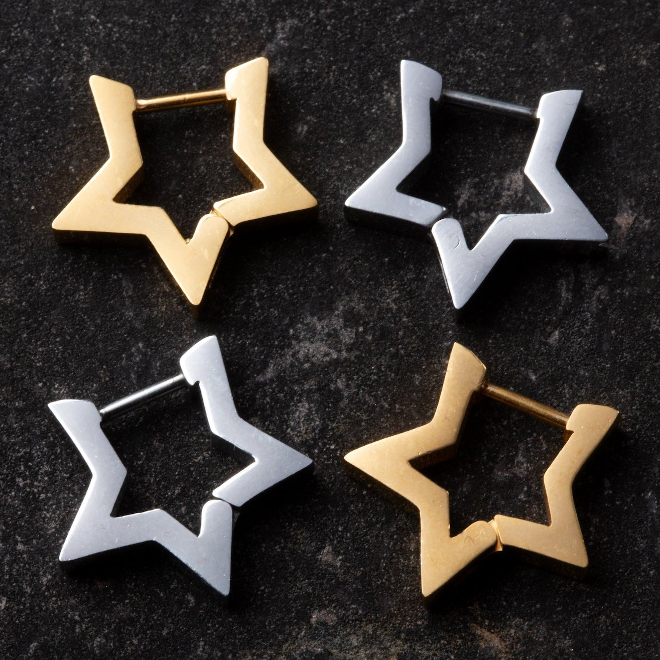Star Shaped Outline Huggie Hoop Earrings - Pair - 316L Stainless Steel