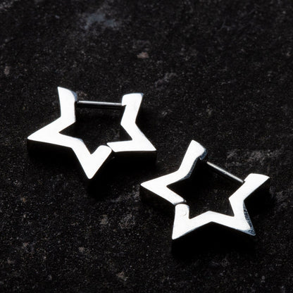 Star Shaped Outline Huggie Hoop Earrings - Pair - 316L Stainless Steel
