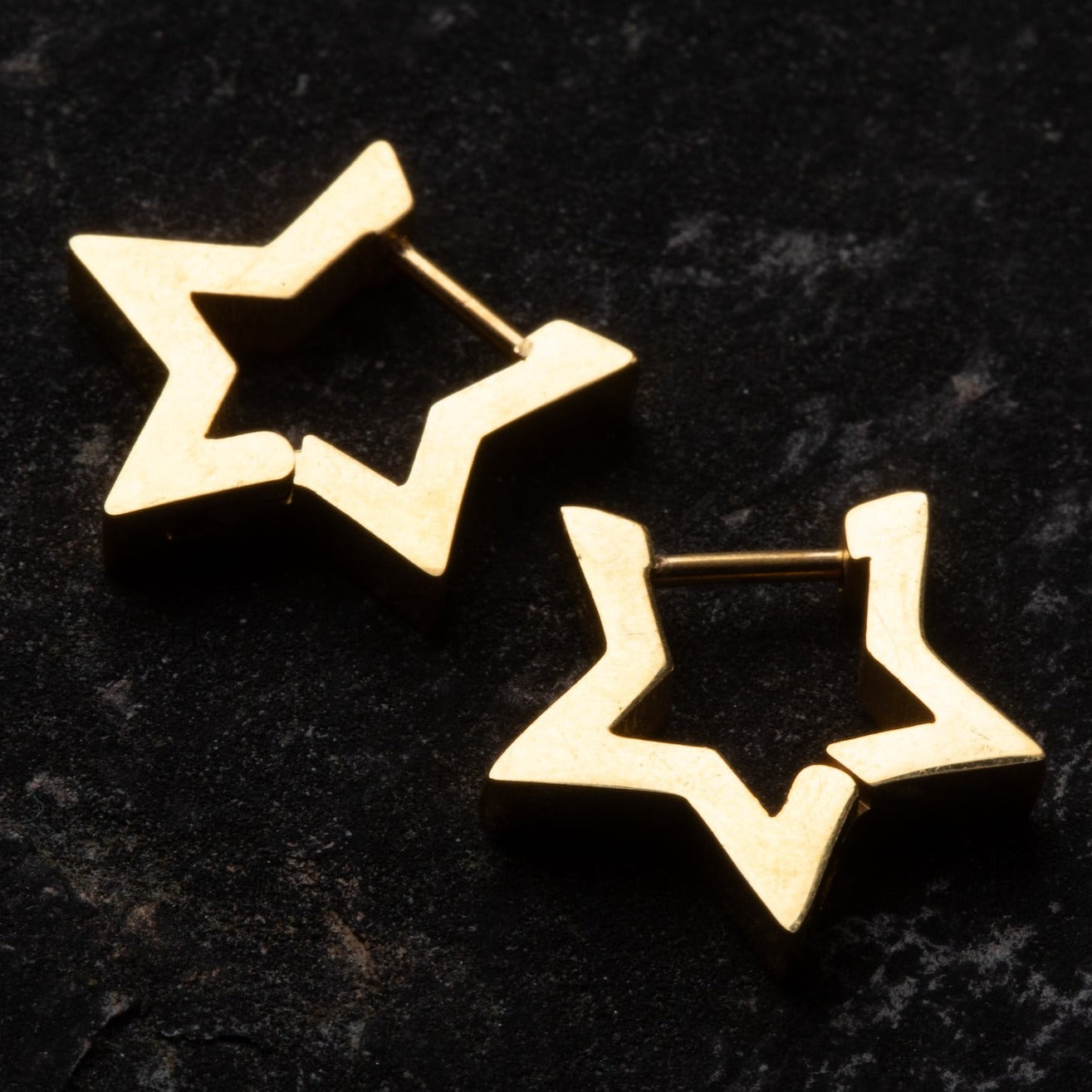 Star Shaped Outline Huggie Hoop Earrings - Pair - 316L Stainless Steel