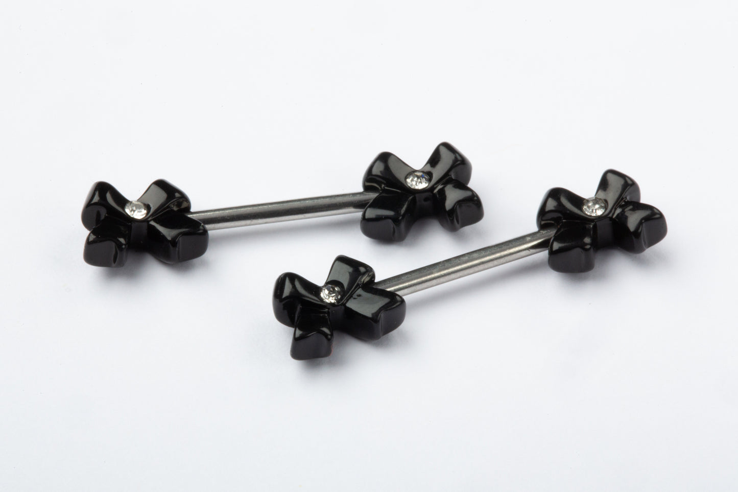 Black Bow Ends Nipple Barbells - Pair - 316L Stainless Steel