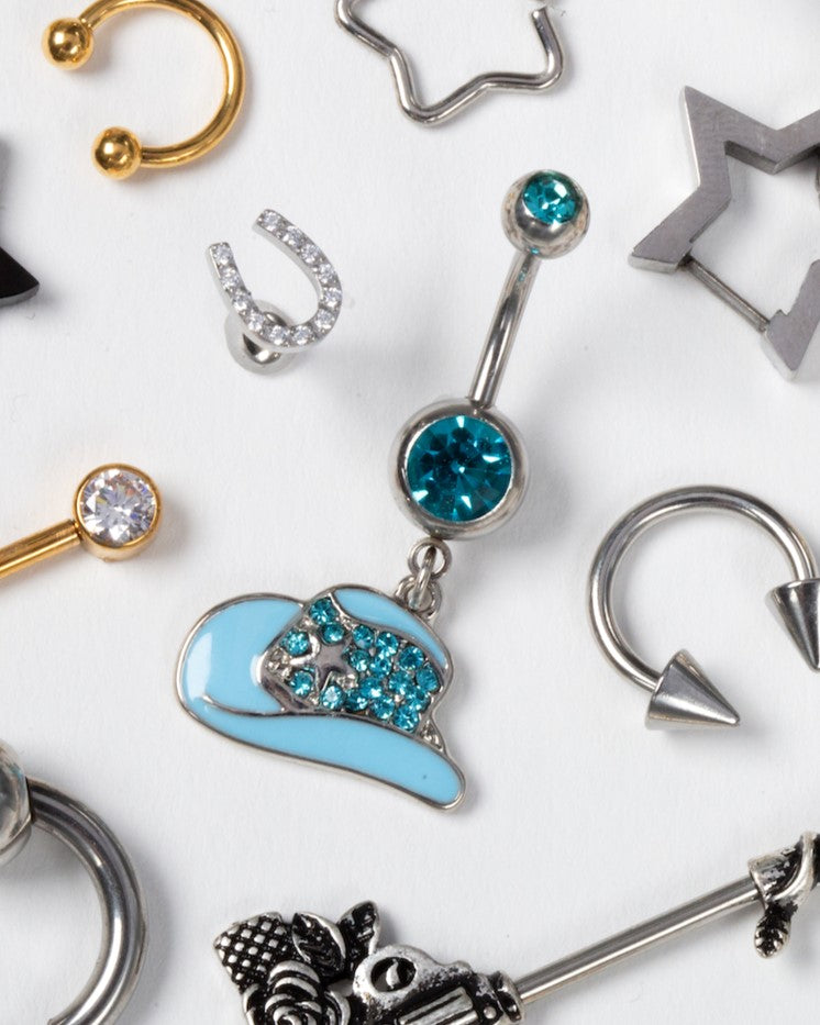CZ Crystal Paved Cowboy Hat Belly Button Ring - Stainless Steel