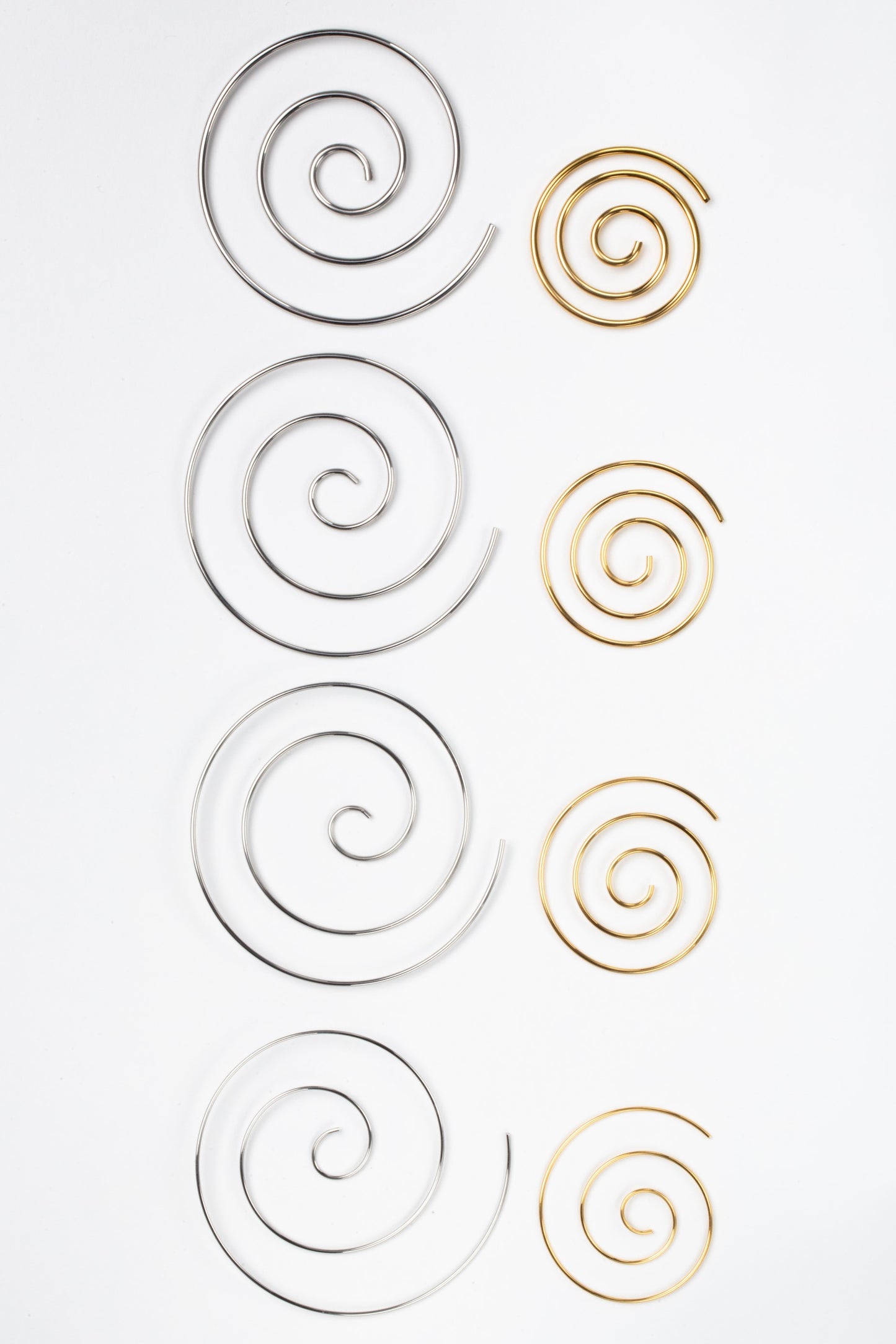 Large Spiral Coiled Hoop Earrings - Stainless Steel - Pair