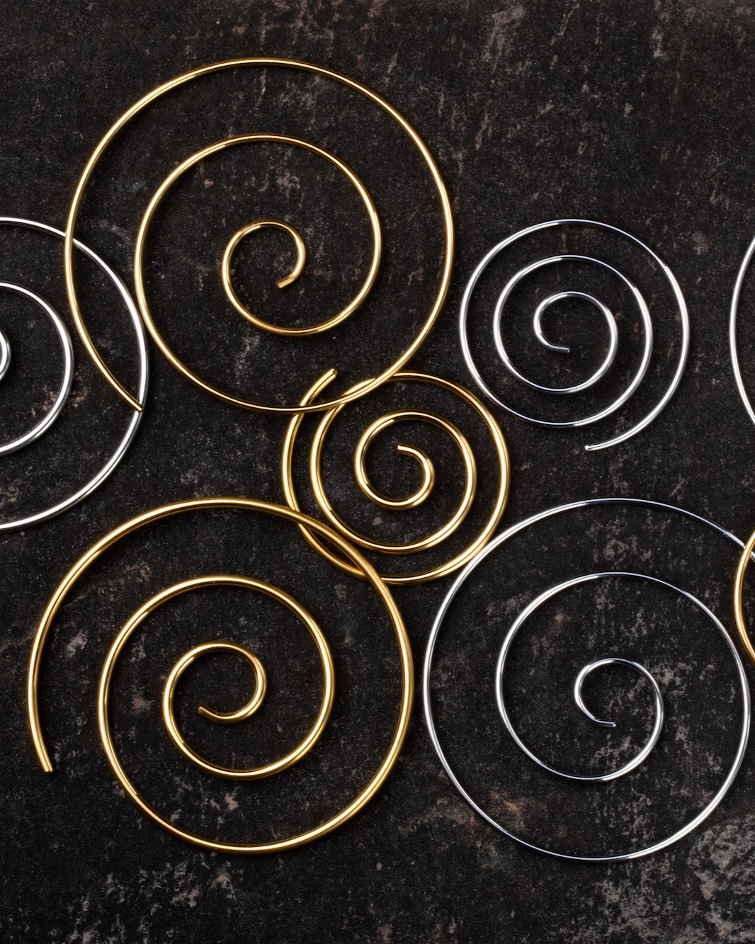 Large Spiral Coiled Hoop Earrings - Stainless Steel - Pair