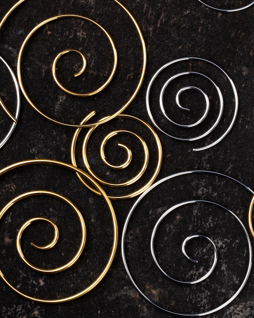 Small Spiral Coiled Hoop Earrings - Stainless Steel - Pair