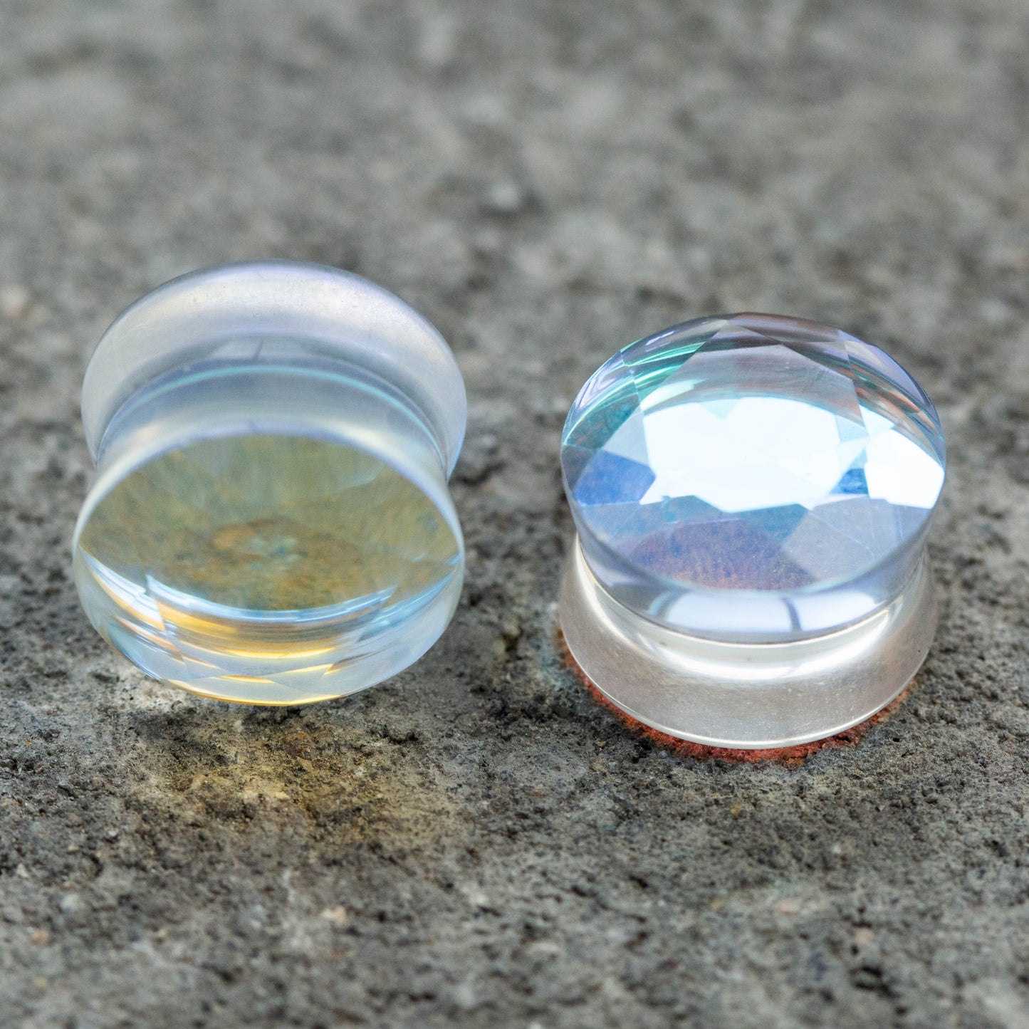 Iridescent Glass Faceted Double Flared Saddle Plug Gauges - Pair