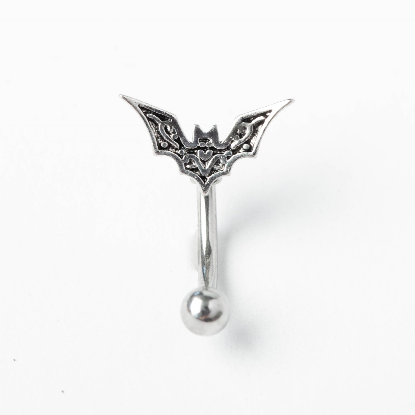 Horror Bat Top Curved Barbell Eyebrow Ring - 316L Stainless Steel