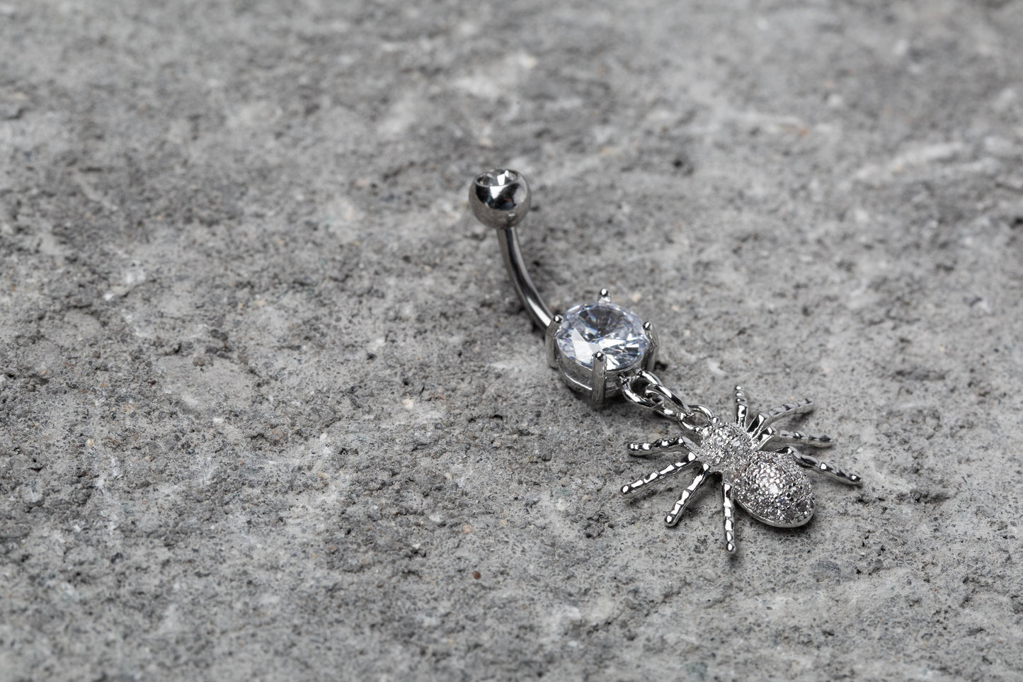 CZ Crystal Paved Spider Dangling Belly Button Ring - 316L Stainless Steel