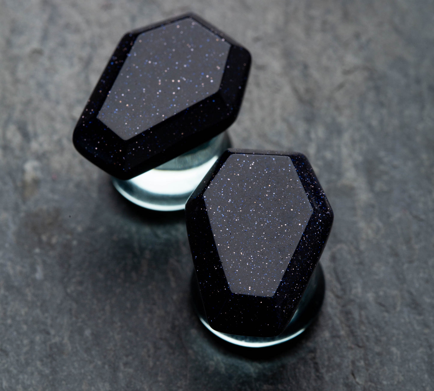 Glass Coffin Shaped Double Flared Plugs - Pair
