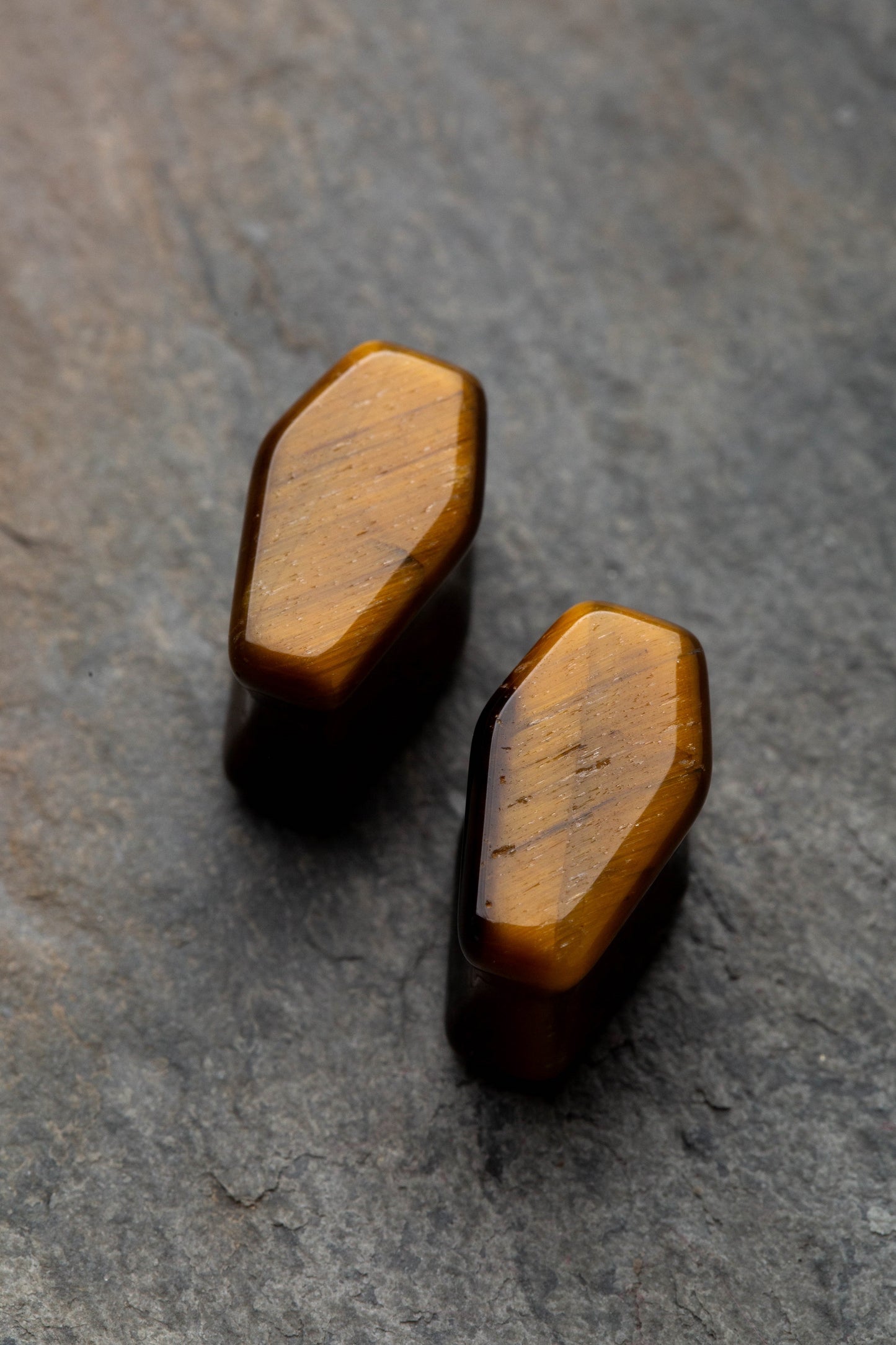 Natural Tiger Eye Stone Coffin Shaped Double Flared Plug Gauges