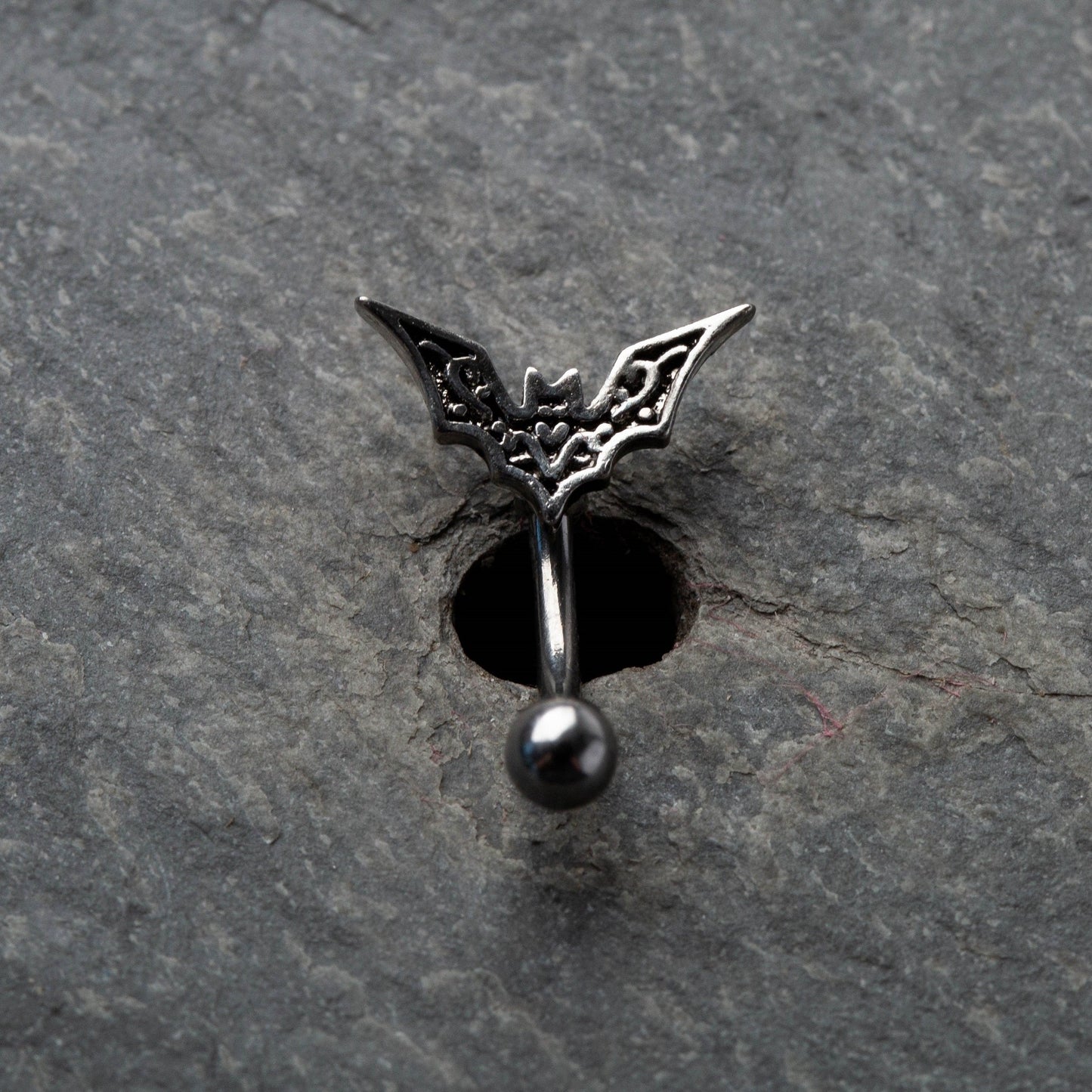 Horror Bat Top Curved Barbell Eyebrow Ring - 316L Stainless Steel