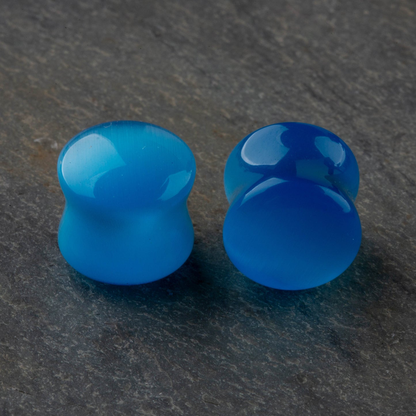 Natural Aqua Blue Cat's Eye Stone Double Flared Saddle Plugs