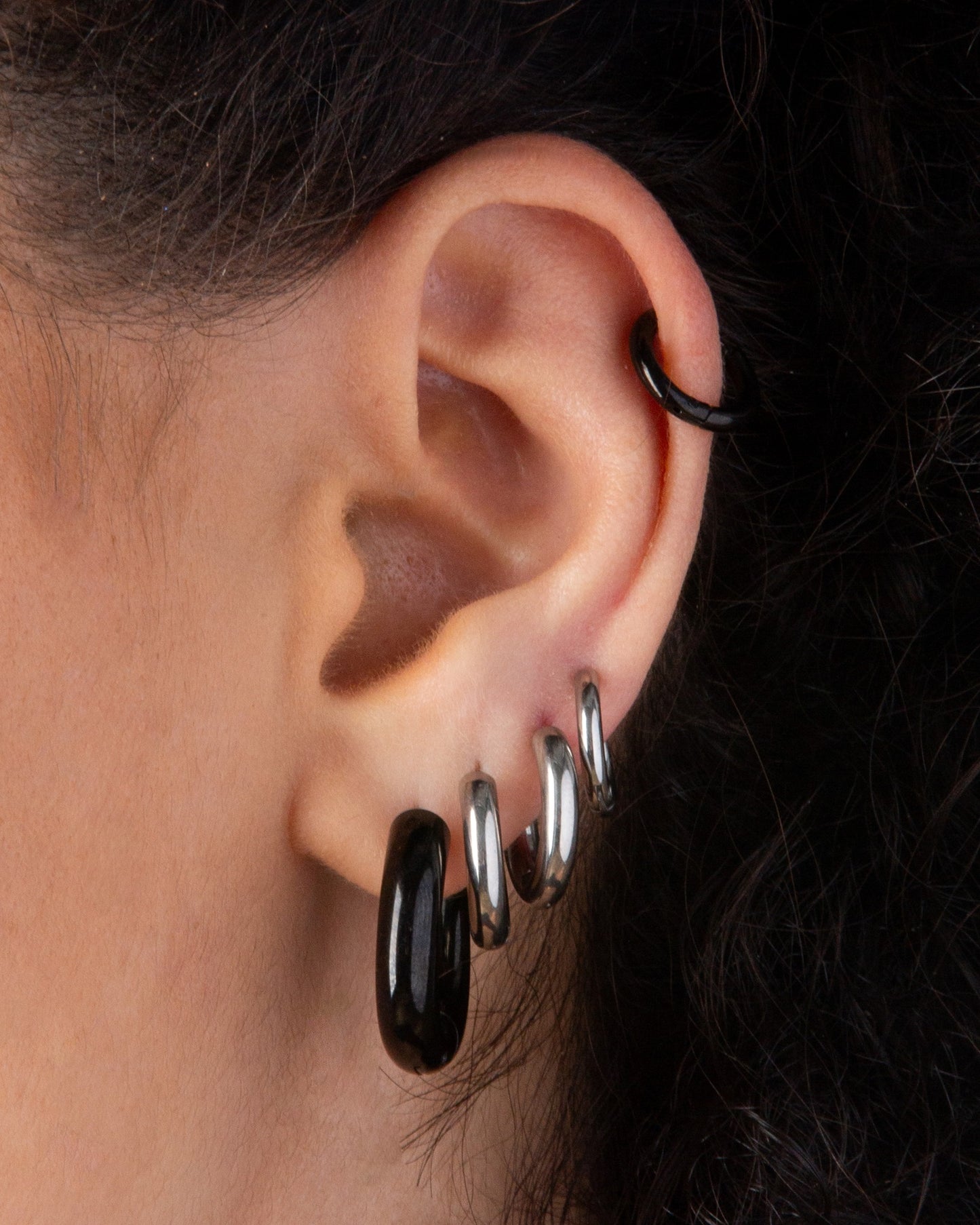 5mm Thick Round Hinged Hoop Earrings - 316L Stainless Steel