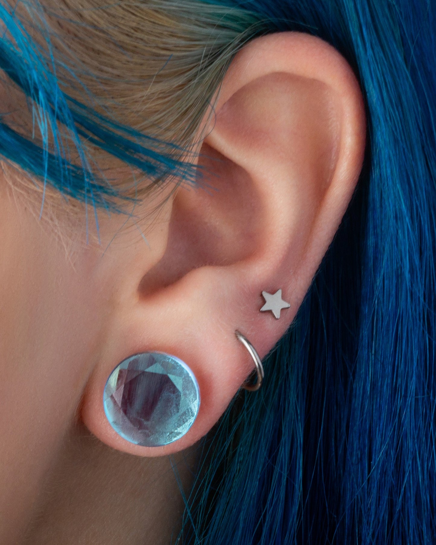 Iridescent Glass Faceted Double Flared Saddle Plug Gauges - Pair