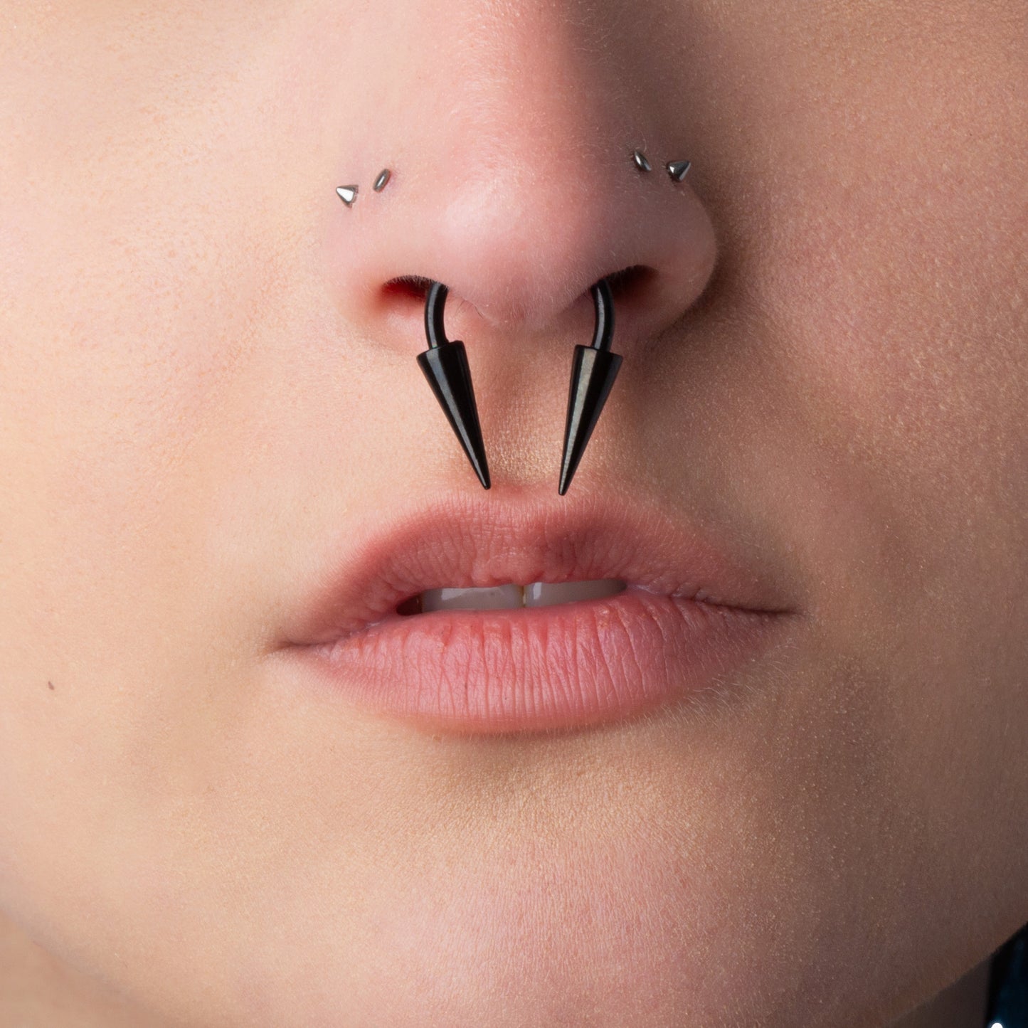 Long Spike Horseshoe Circular Barbell Earrings - Stainless Steel - Pair