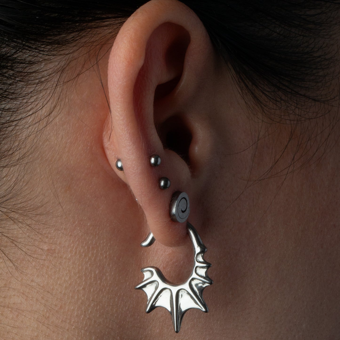 Flying Bat Wing Hanging Taper Plugs - Stainless Steel - Pair