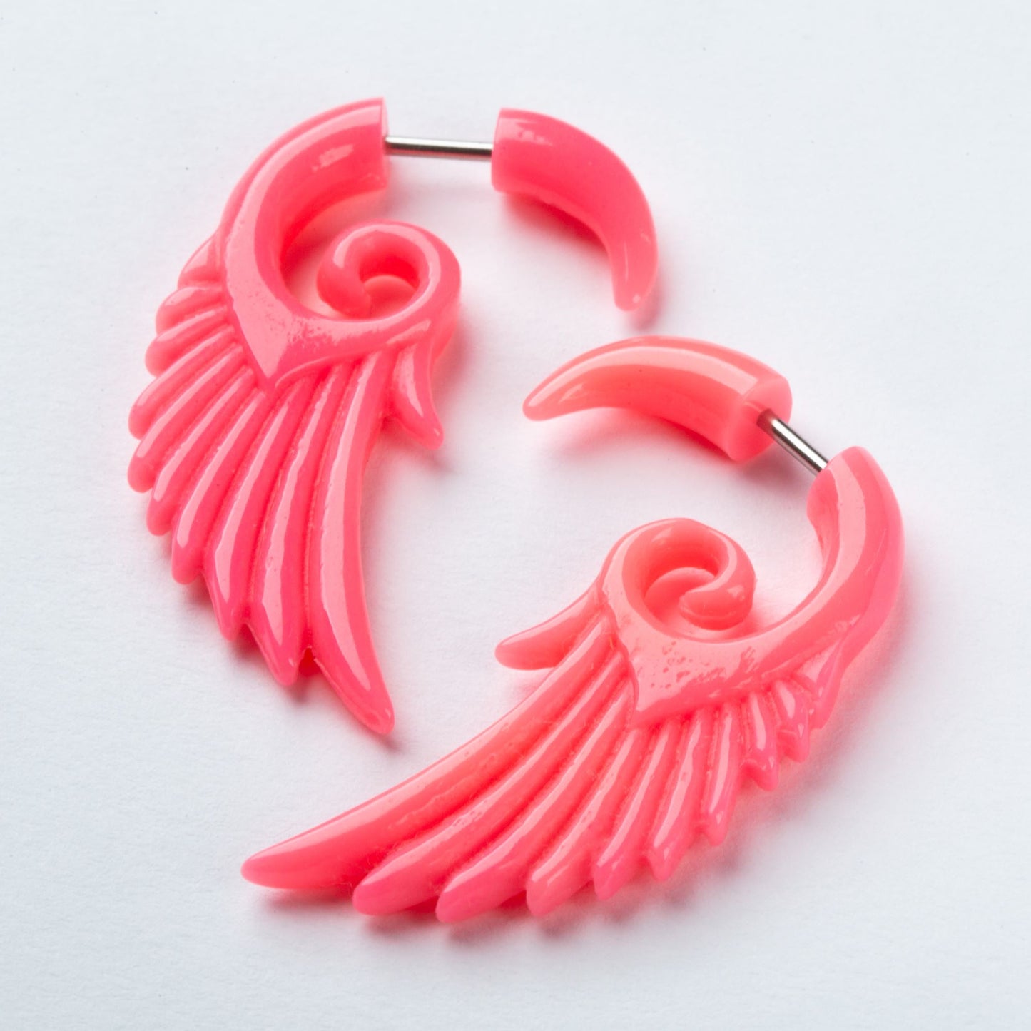 Pink Angel Wing Fake Hanging Taper Earrings - Acrylic - Pair