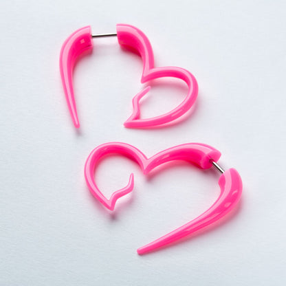 Pink Broken Heart Shaped Fake Hanging Taper Earrings - Acrylic - Pair