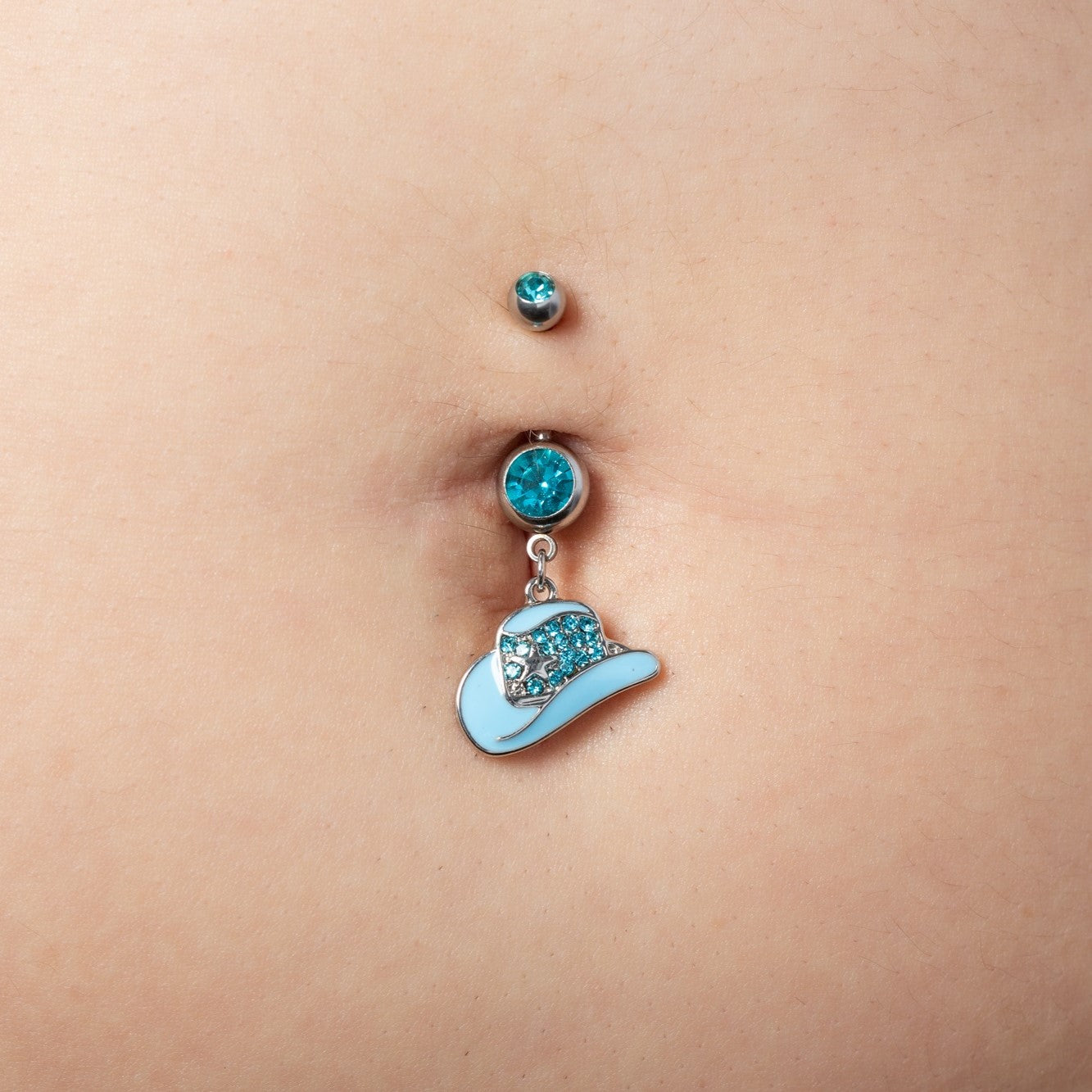 CZ Crystal Paved Cowboy Hat Belly Button Ring - Stainless Steel