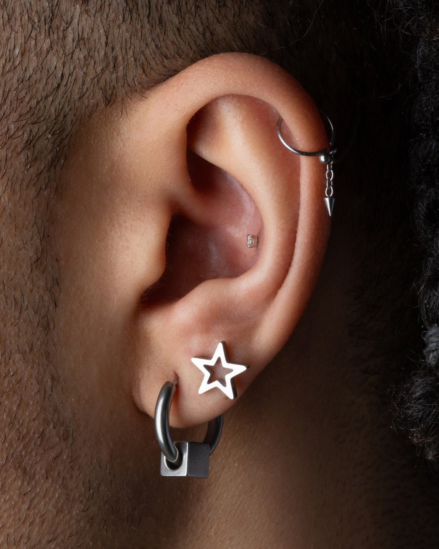 Ball and Chain Dangling Spike Bendable Nose Ring - Stainless Steel