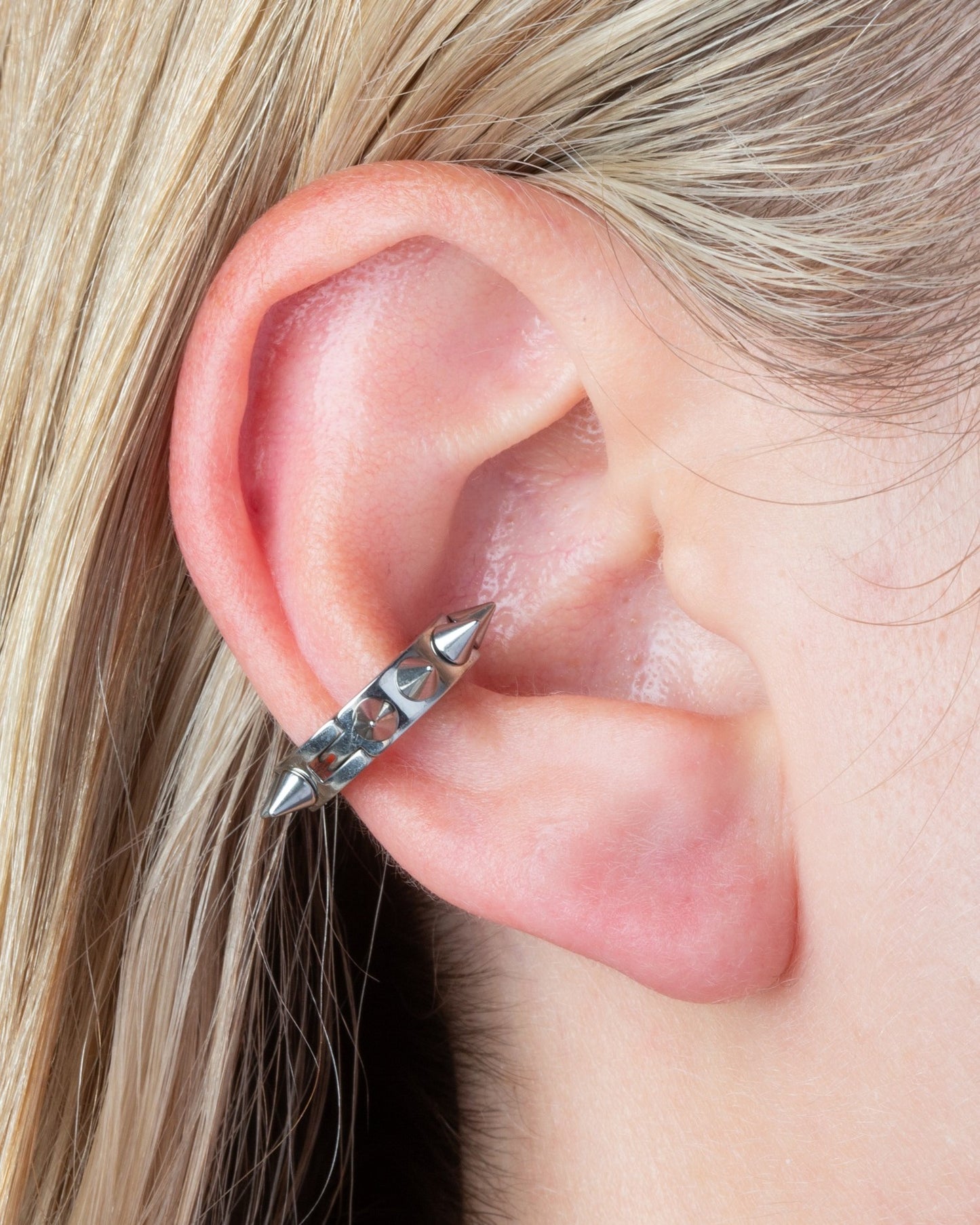 Spike Lined Clip On Non-Piercing Huggie Hoop Earrings - Pair - 316L Stainless Steel