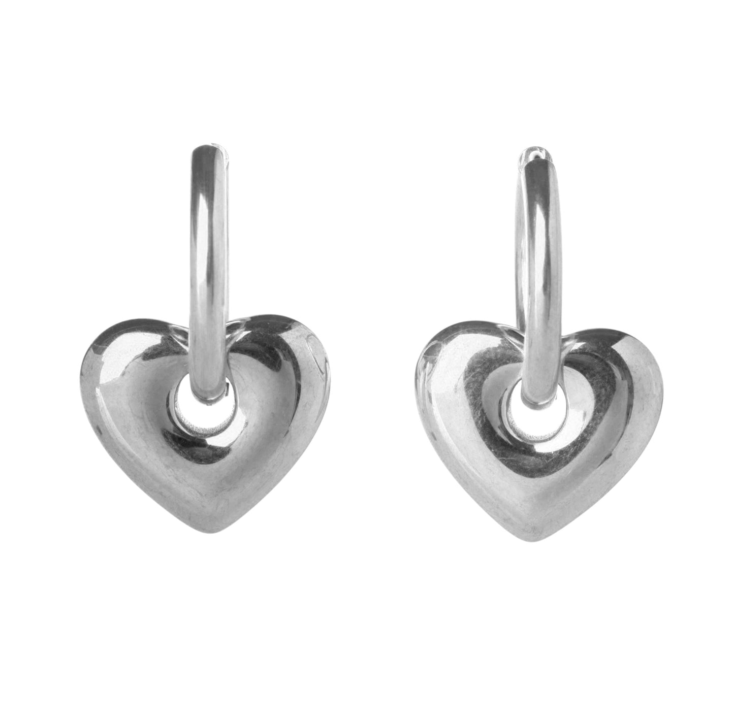 Puffy Heart Huggie Hoop Earrings - Pair - Stainless Steel