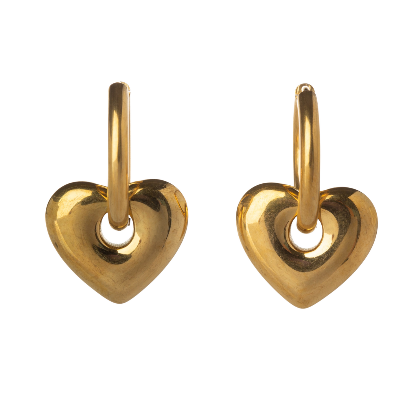 Puffy Heart Huggie Hoop Earrings - Pair - Stainless Steel