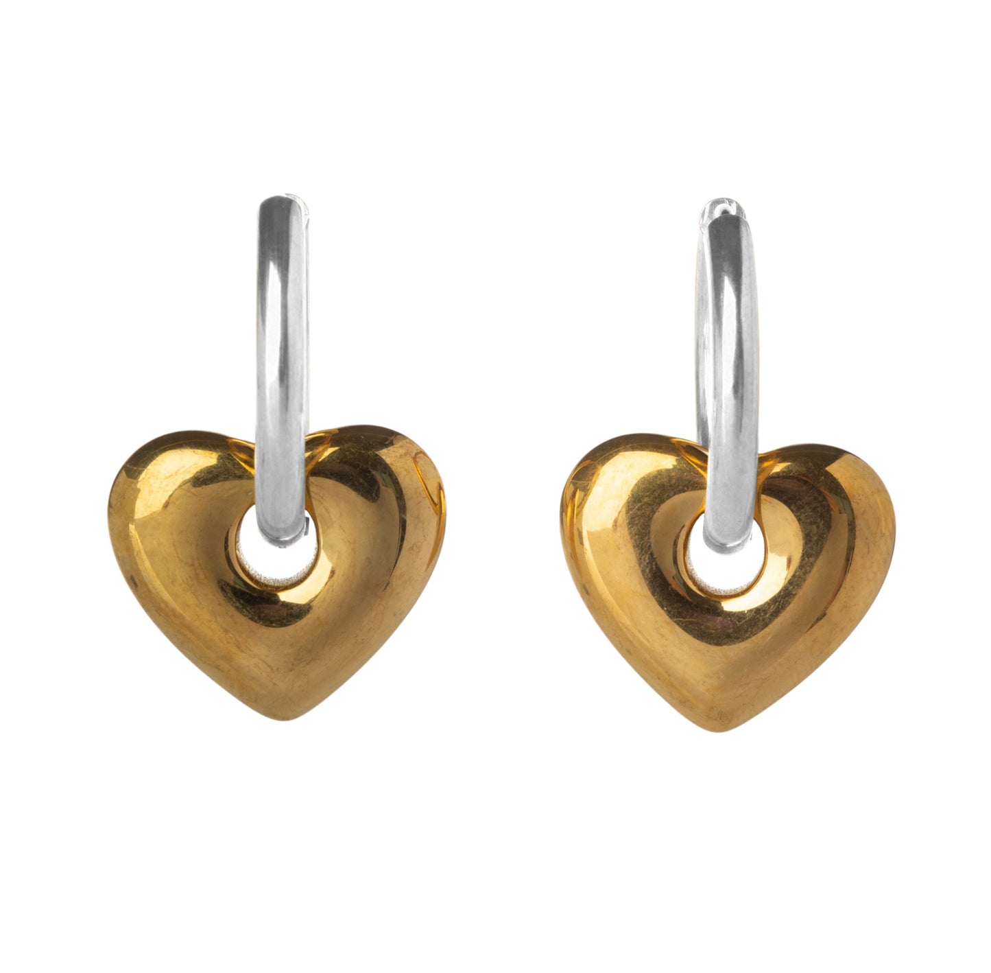Puffy Heart Huggie Hoop Earrings - Pair - Stainless Steel