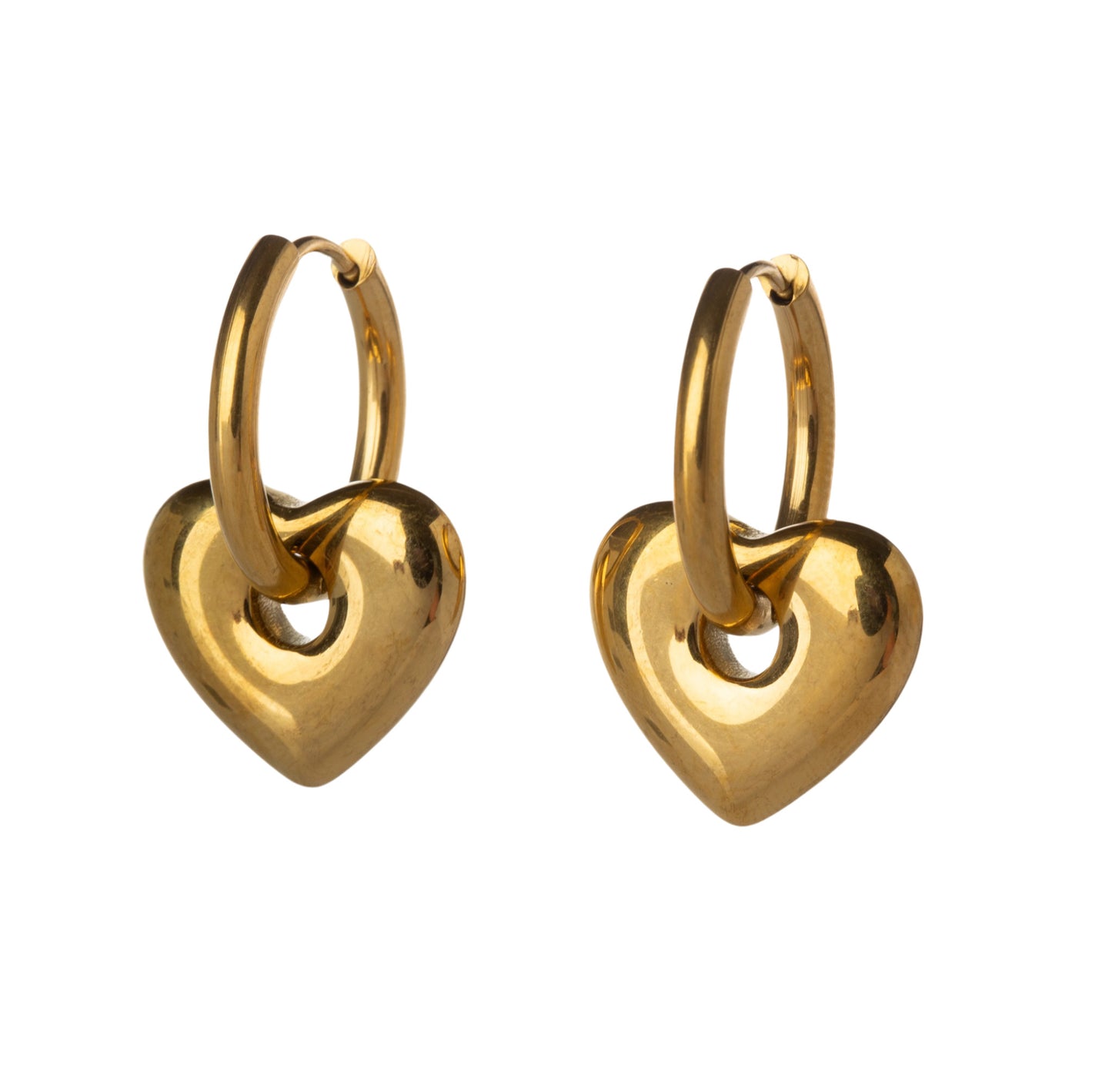 Puffy Heart Huggie Hoop Earrings - Pair - Stainless Steel